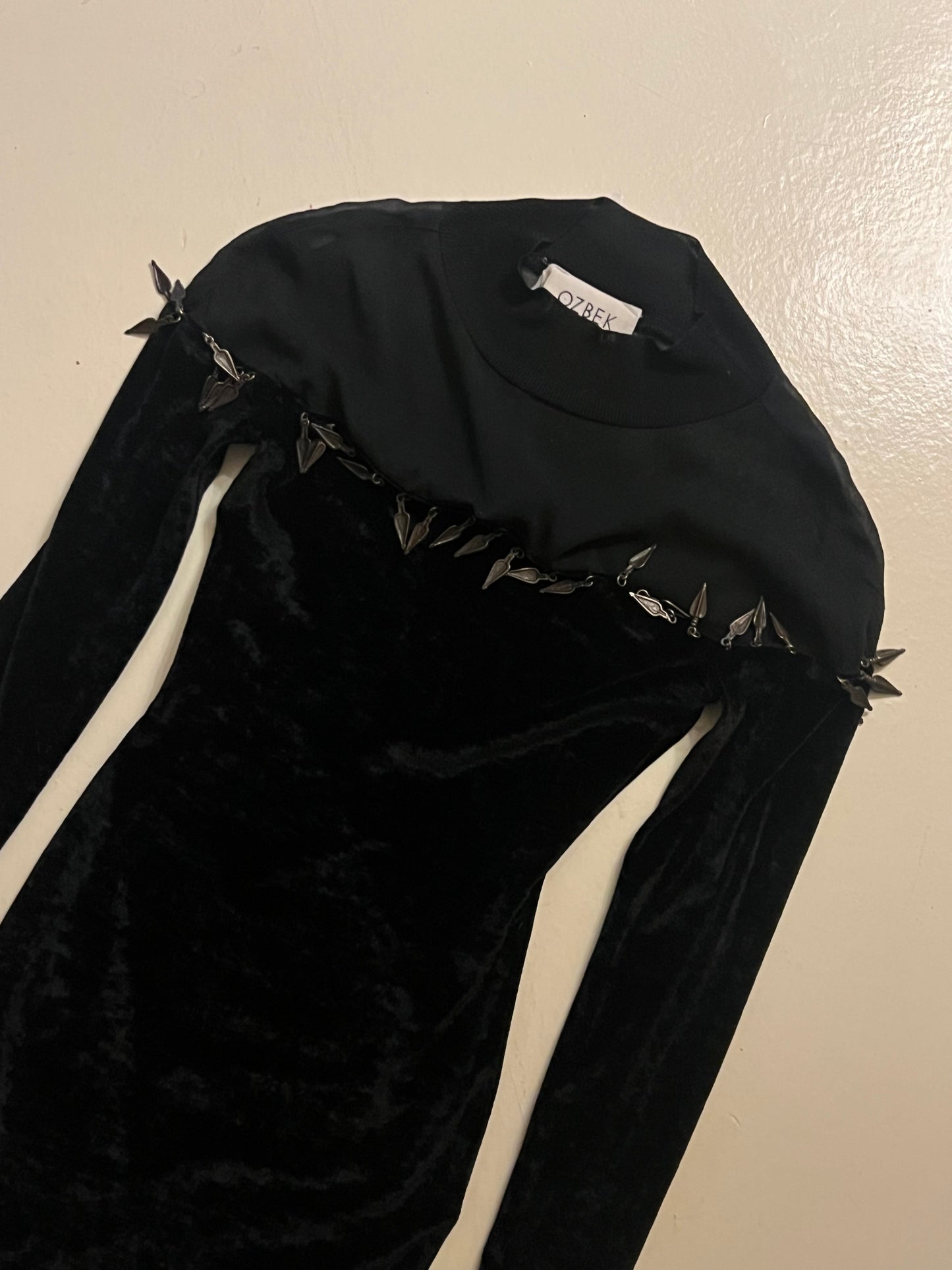rifat ozbek bodycon dress with metal fringe, a/w 1991
