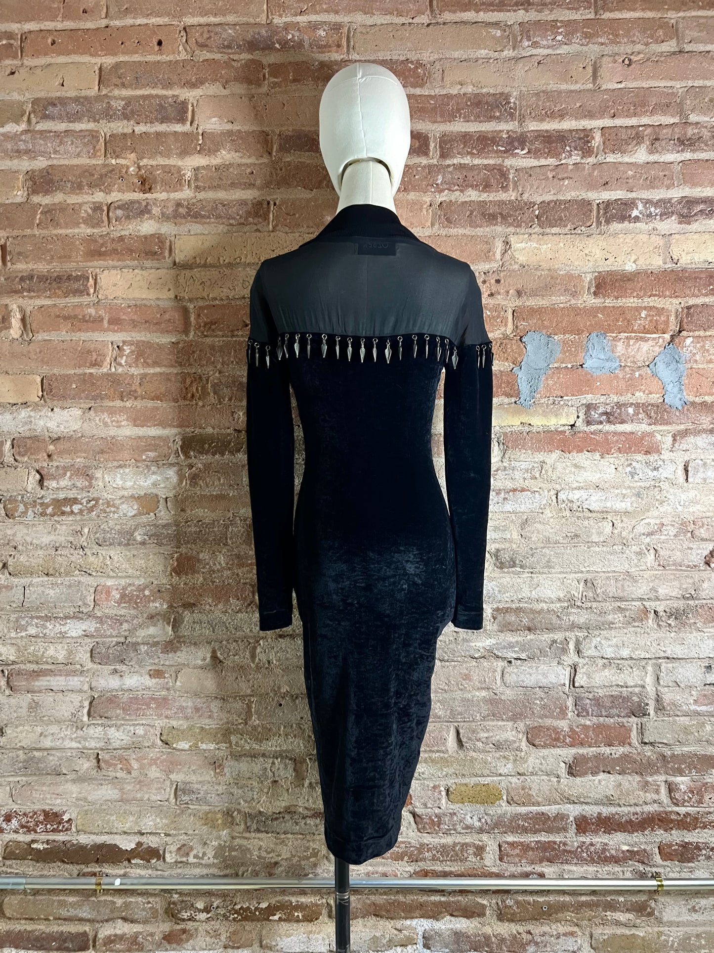 rifat ozbek bodycon dress with metal fringe, a/w 1991