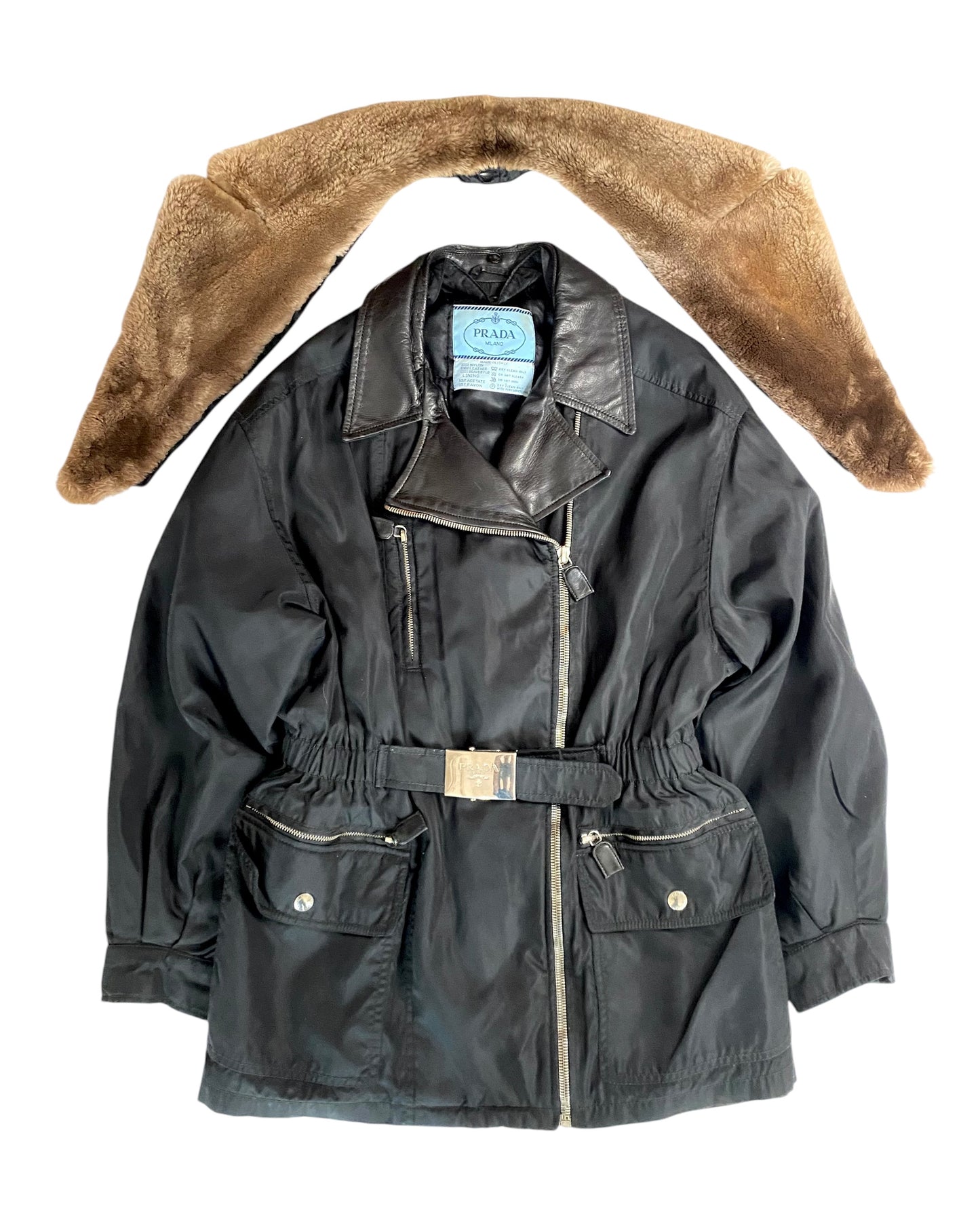prada nylon, leather, and beaver fur anorak, a/w 1994