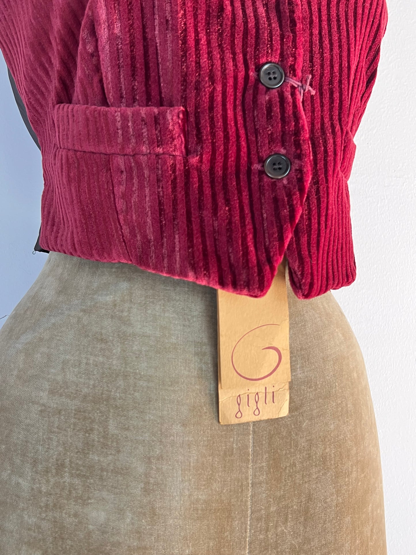 romeo gigli bordeaux corduroy waistcoat, 1990s