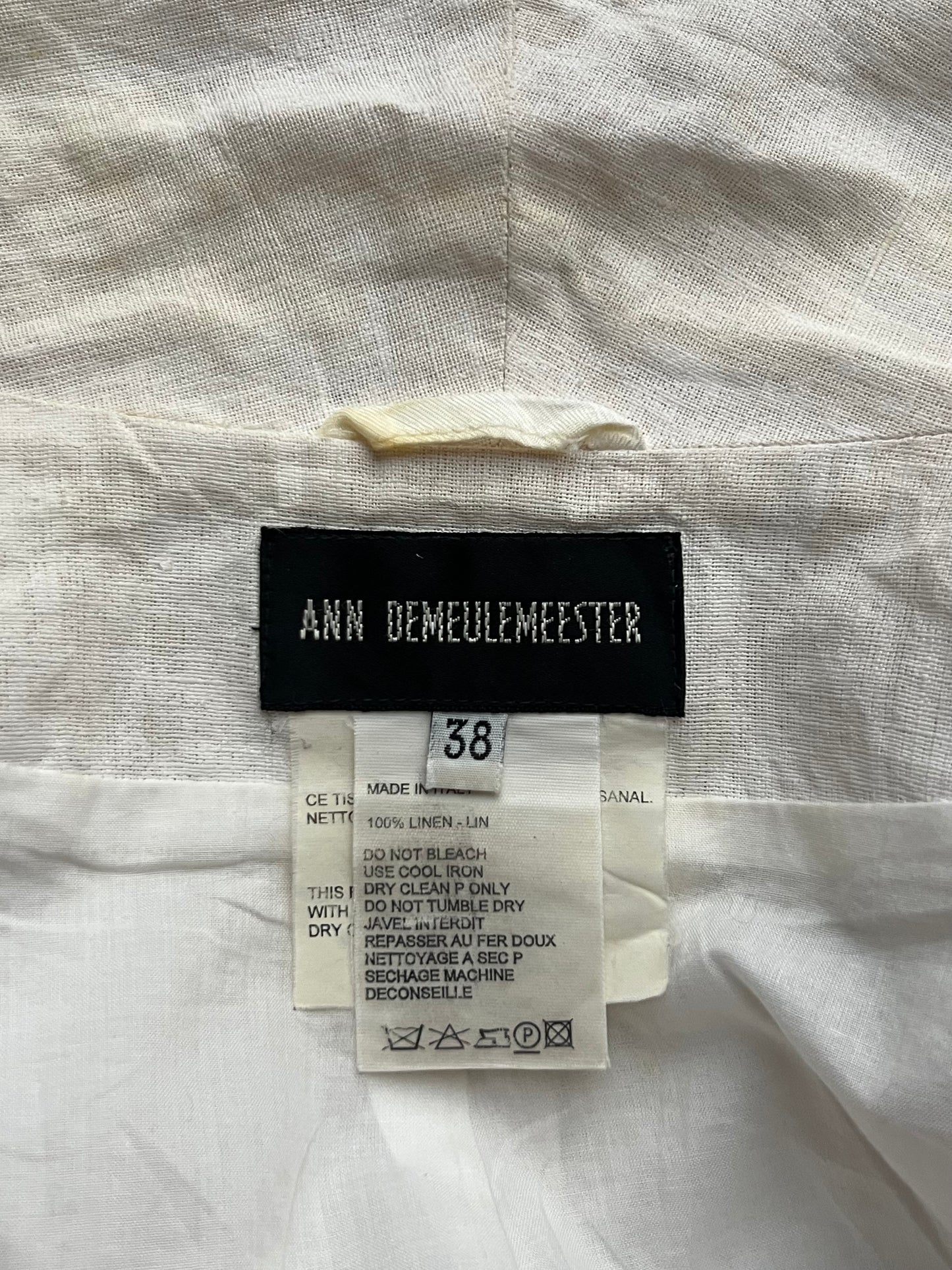 ann demeulemeester painted linen shawl collared jacket, s/s 1999