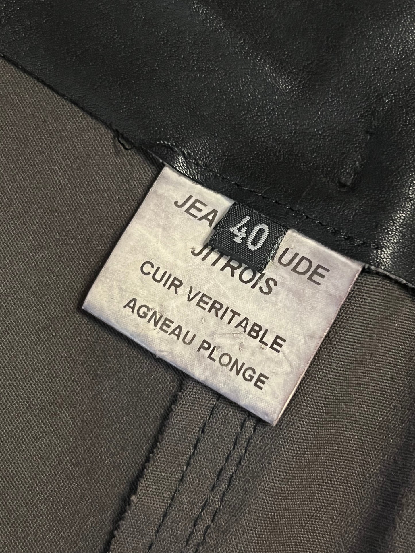 jean claude jitrois leather and denim trousers, 2000s
