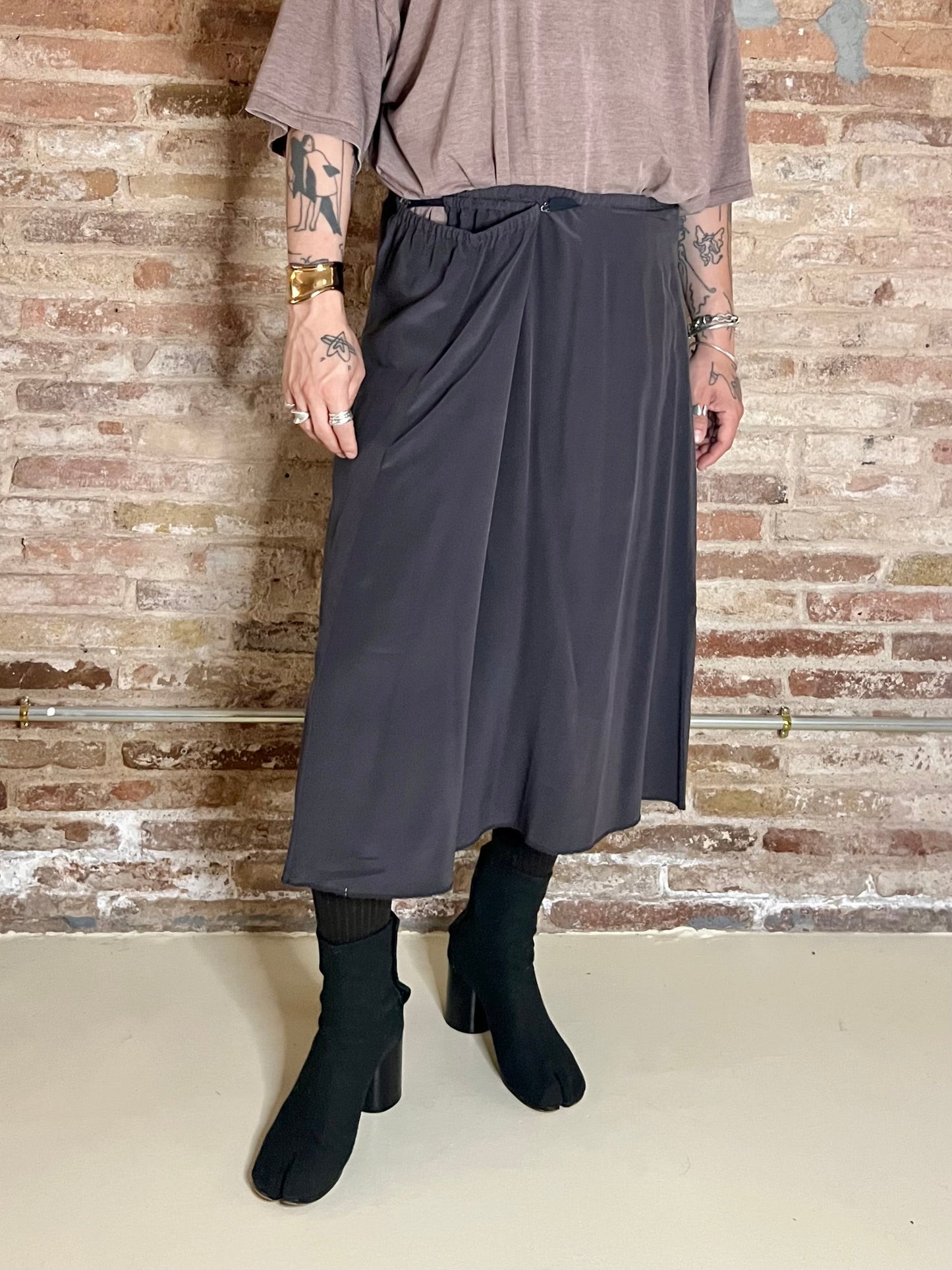 martin margiela oversized silk skirt with straps, s/s 2001