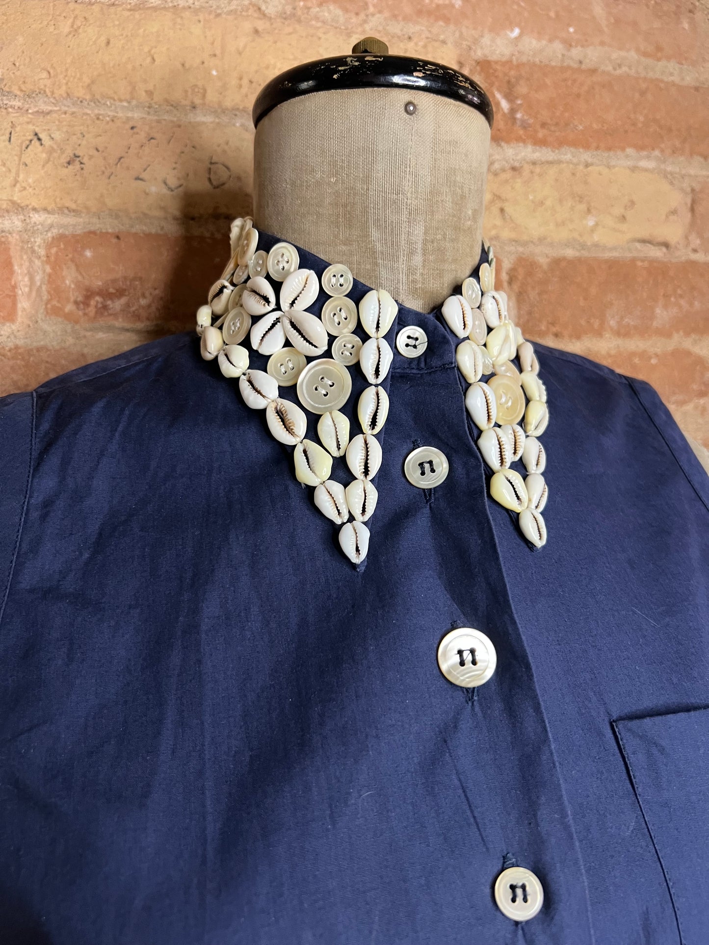 romeo gigli cowrie shell and button embroidered shirt, s/s 1995
