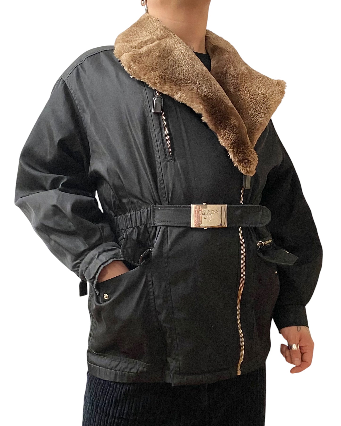 prada nylon, leather, and beaver fur anorak, a/w 1994