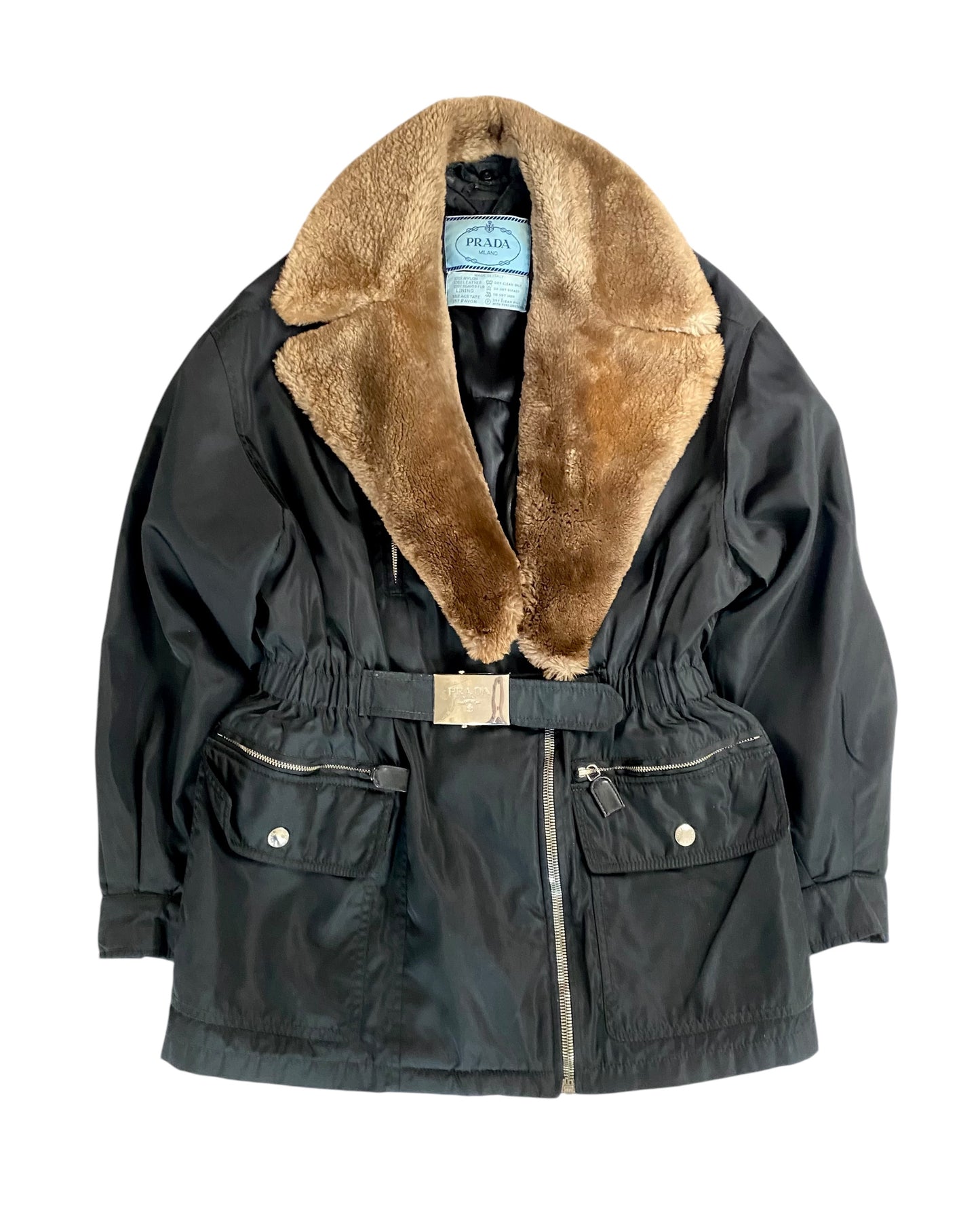 prada nylon, leather, and beaver fur anorak, a/w 1994