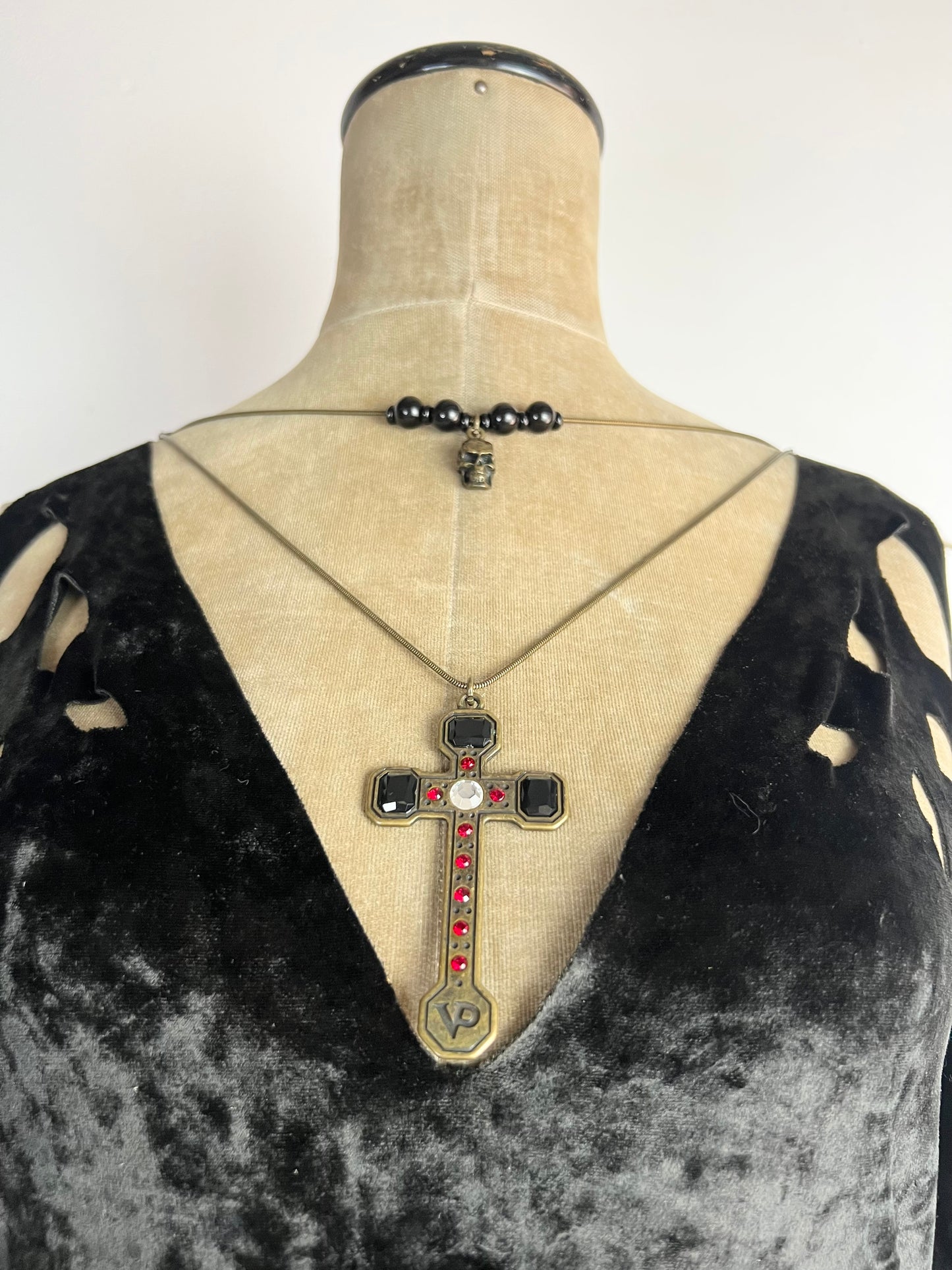 voyage passion long sleeve cutout velvet top with heavy brass charms, 2000s