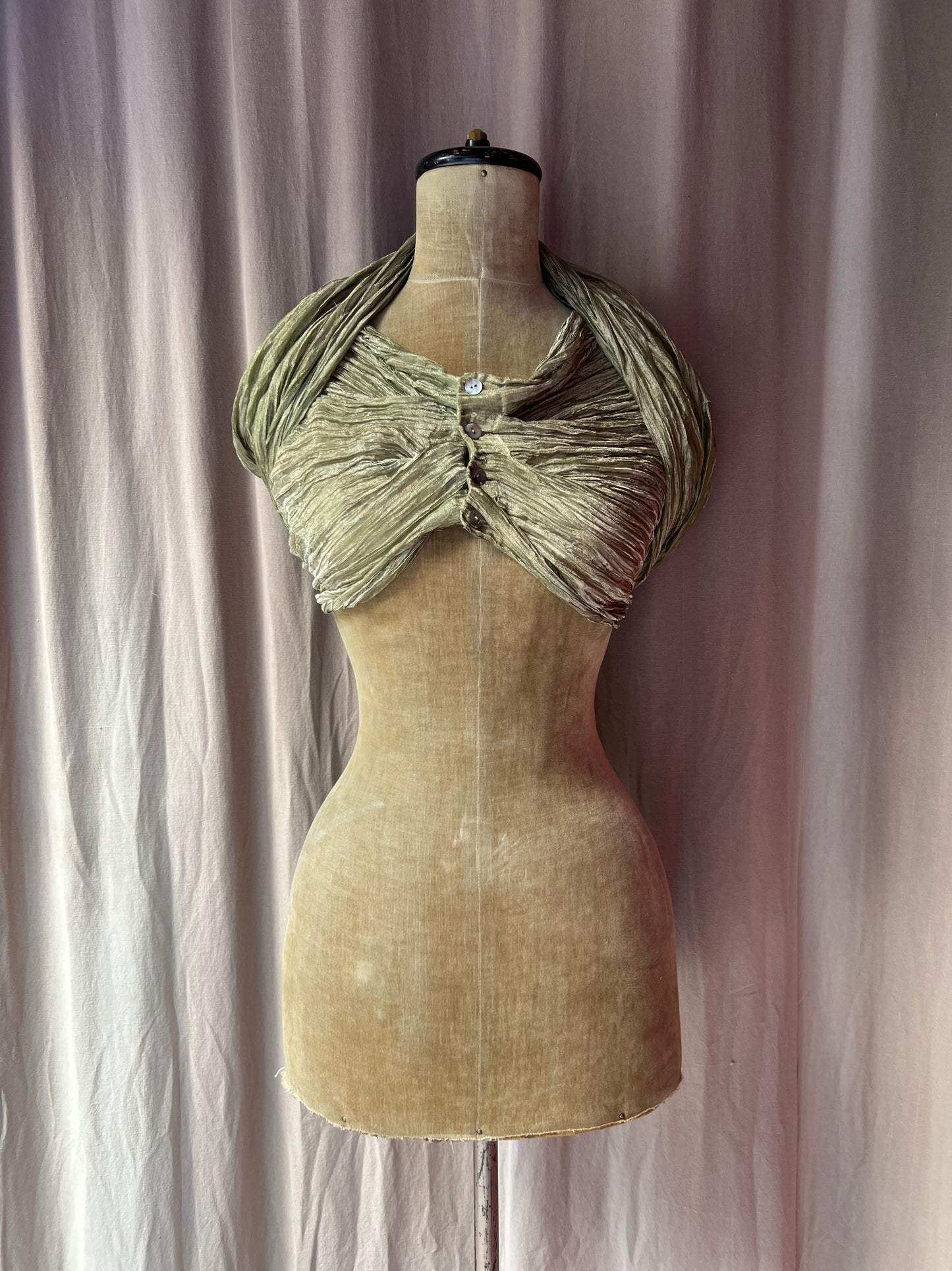 romeo gigli silk and metal plissé wrap top, s/s 1990