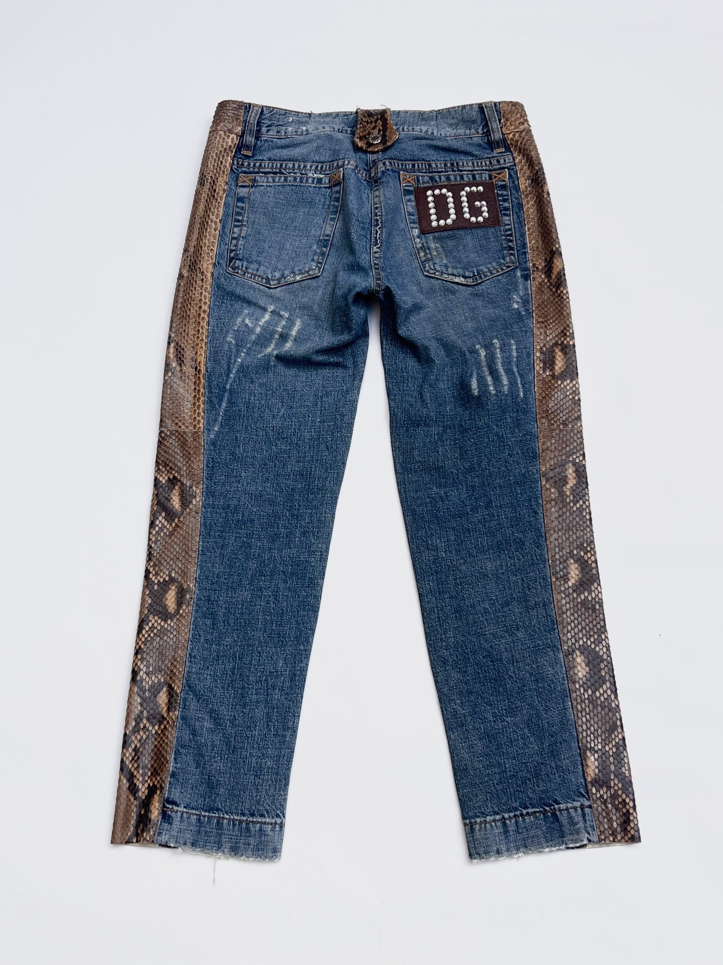 dolce & gabbana genuine python and denim trousers, s/s 2005