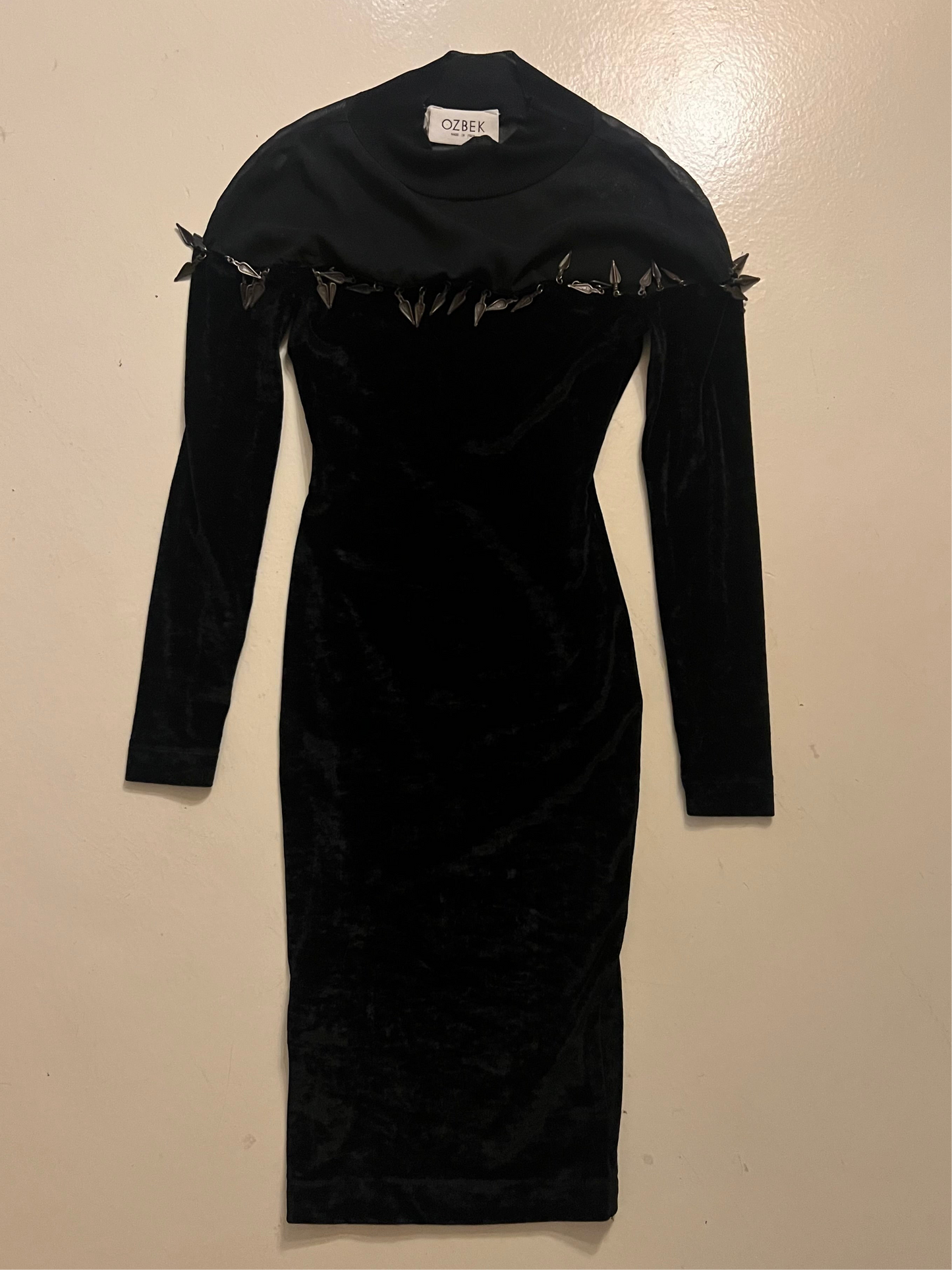 rifat ozbek bodycon dress with metal fringe, a/w 1991