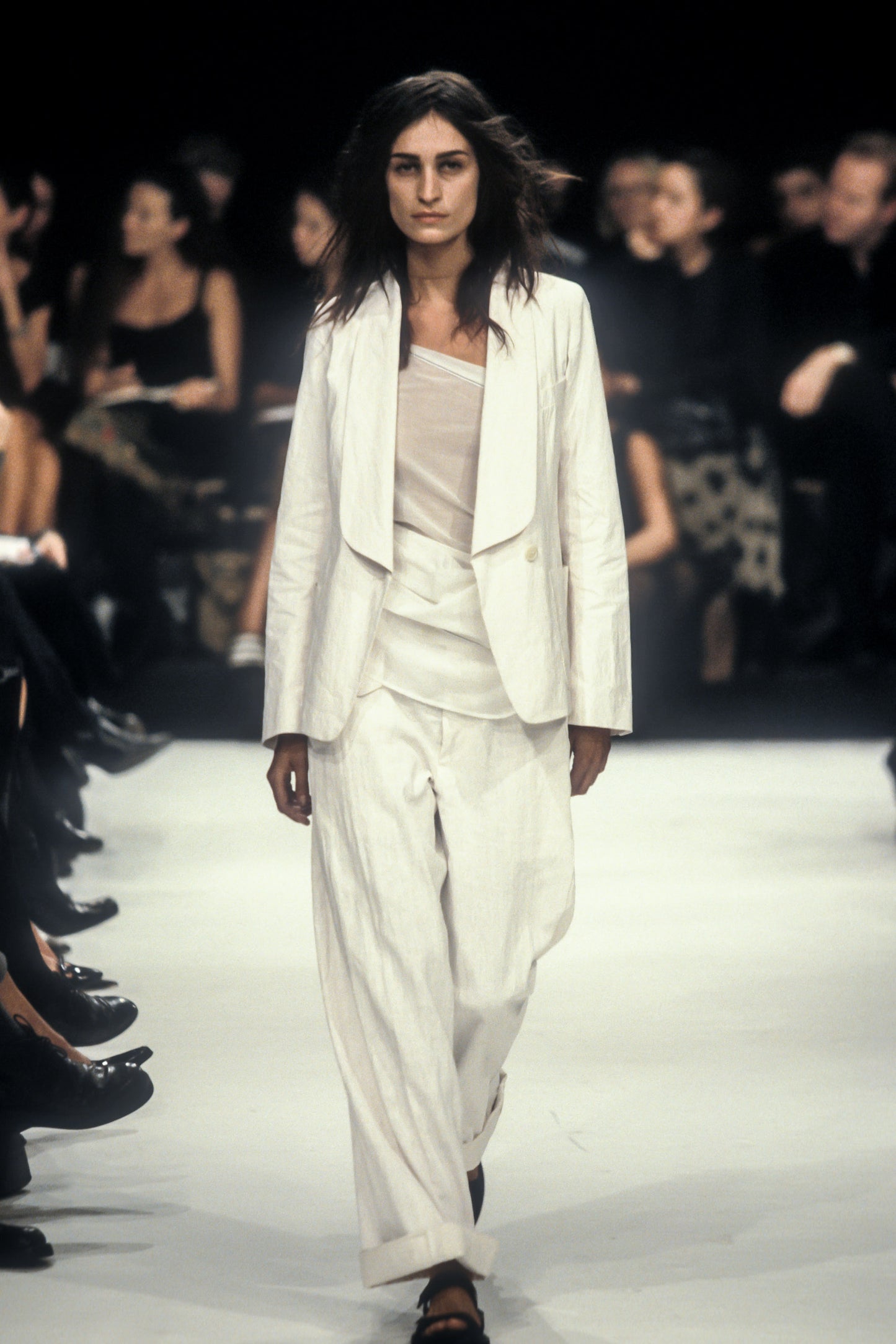 ann demeulemeester painted linen shawl collared jacket, s/s 1999
