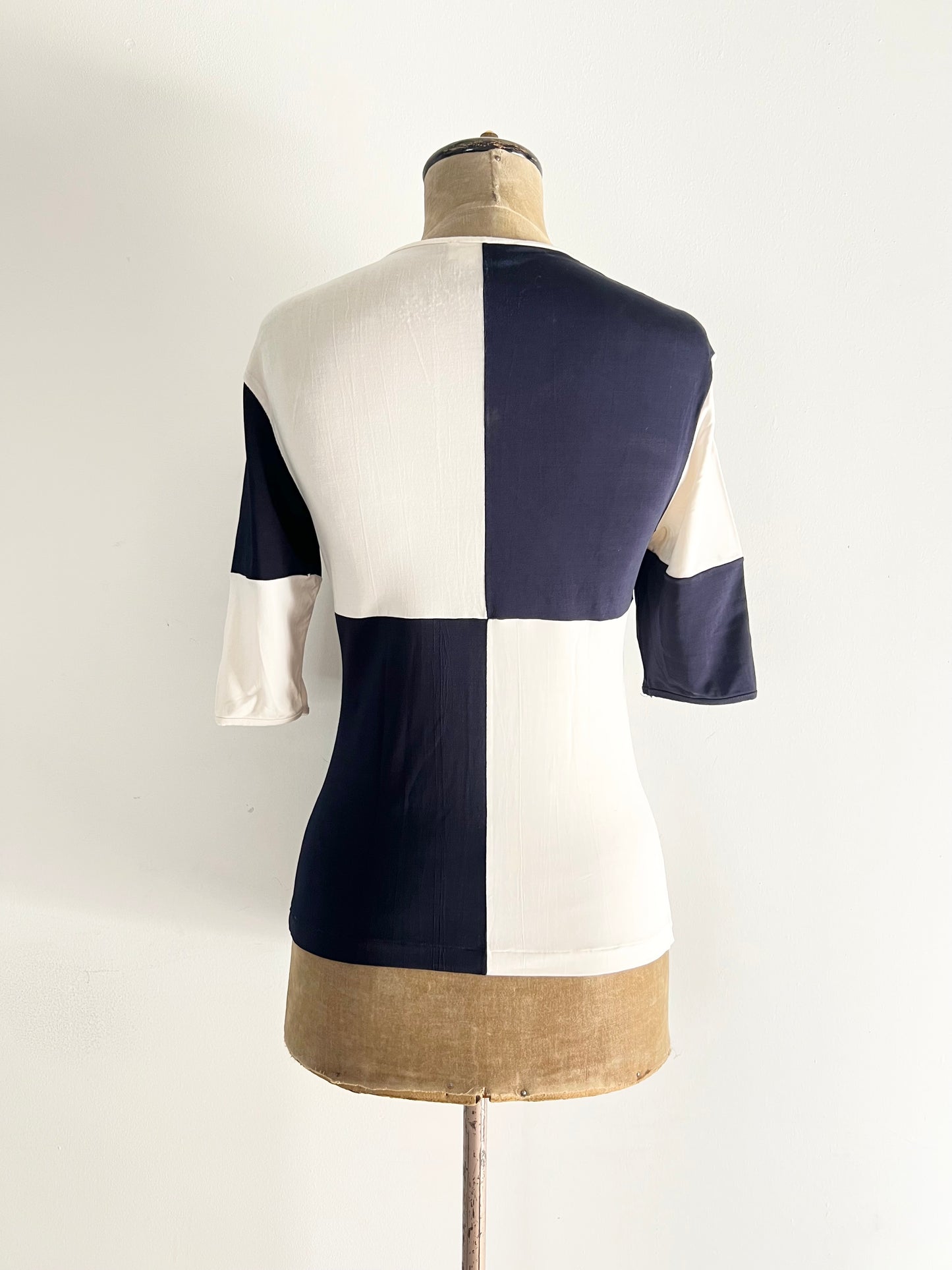mugler patchwork 3/4 length sleeve top, 2000s
