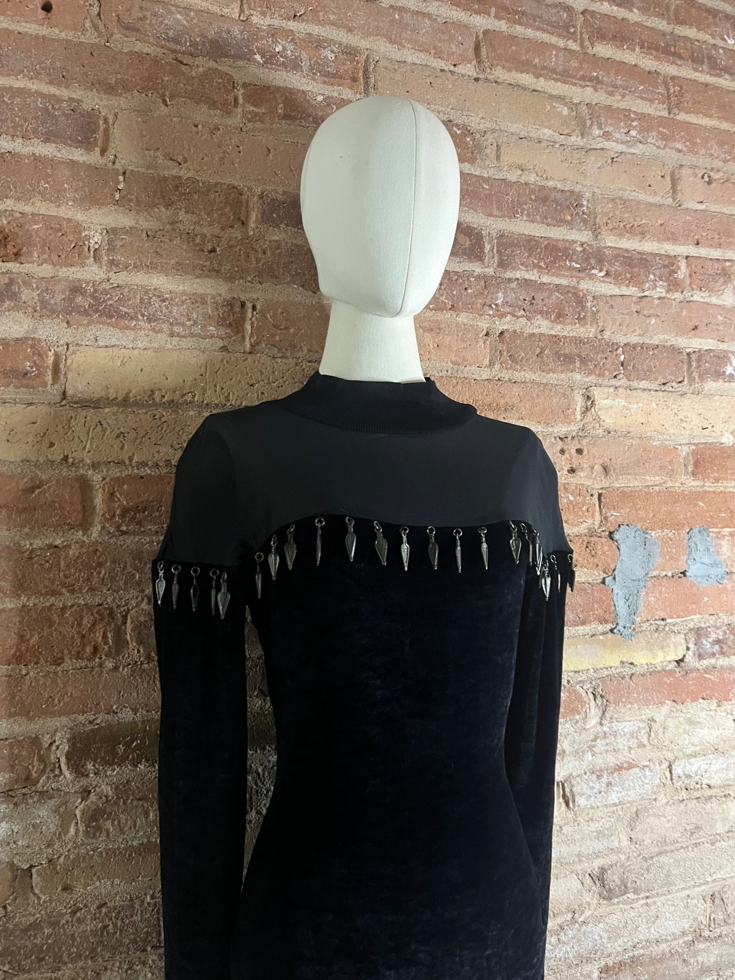 rifat ozbek bodycon dress with metal fringe, a/w 1991
