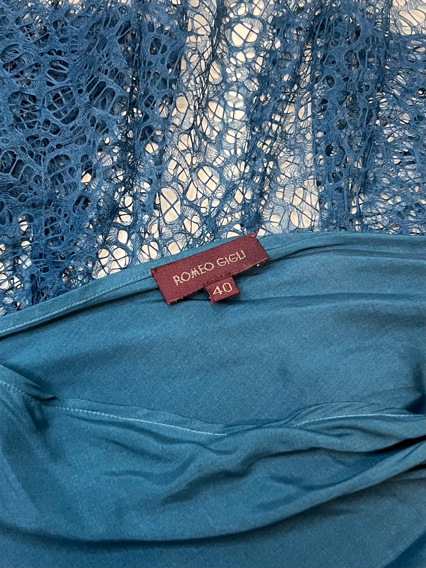 romeo gigli satin mermaid skirt with laser cut mesh hem, 2000s