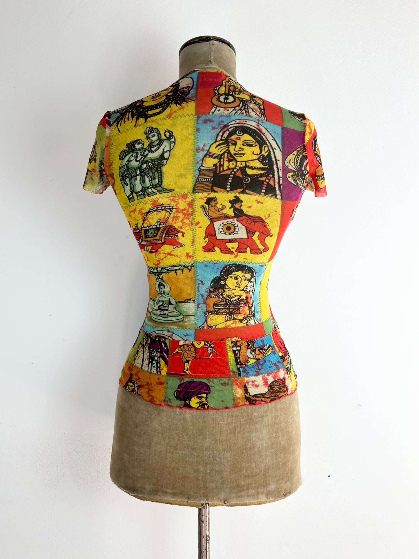 kenzo multicolor printed mesh top, 2000s