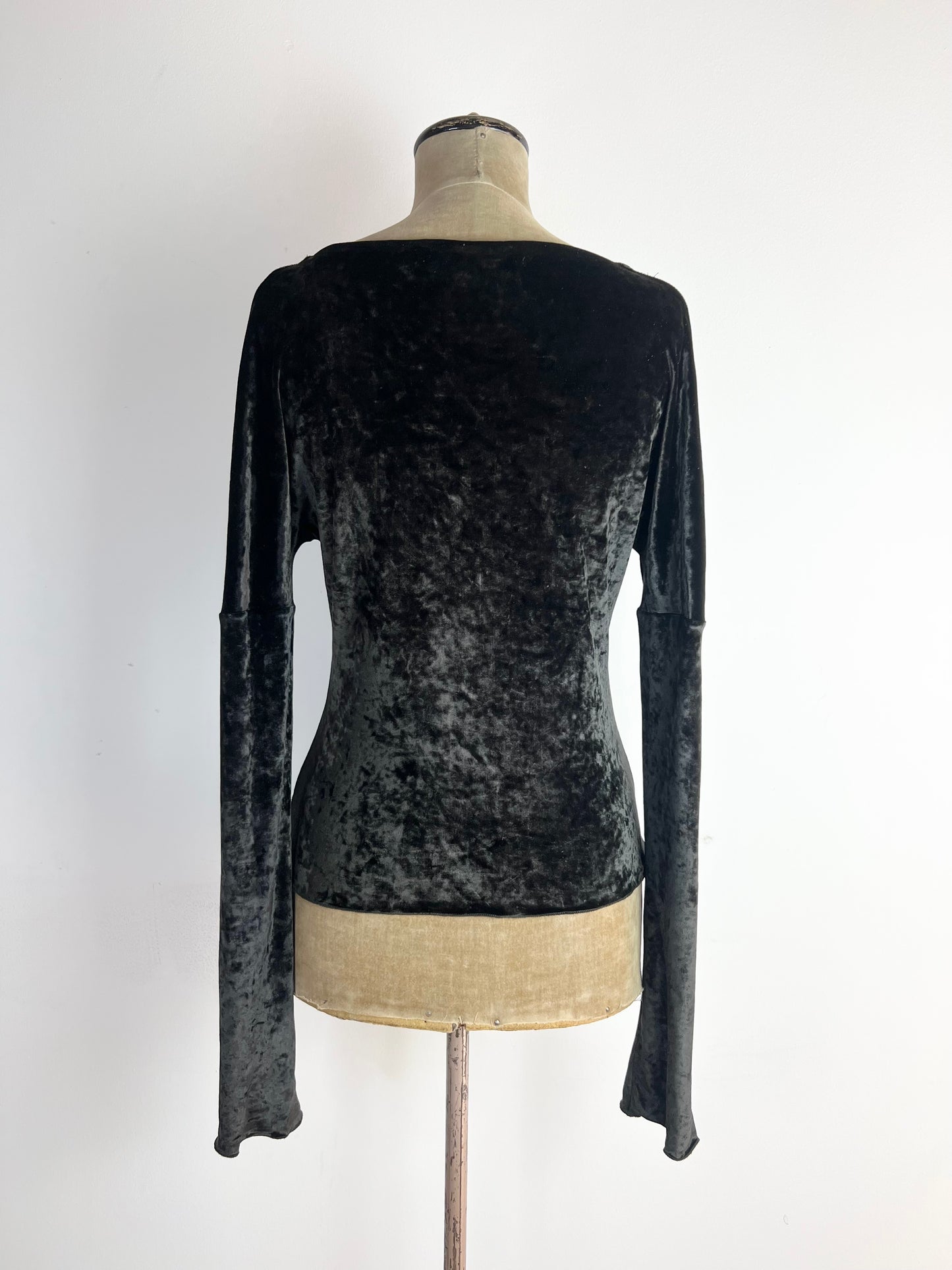 voyage passion long sleeve cutout velvet top with heavy brass charms, 2000s