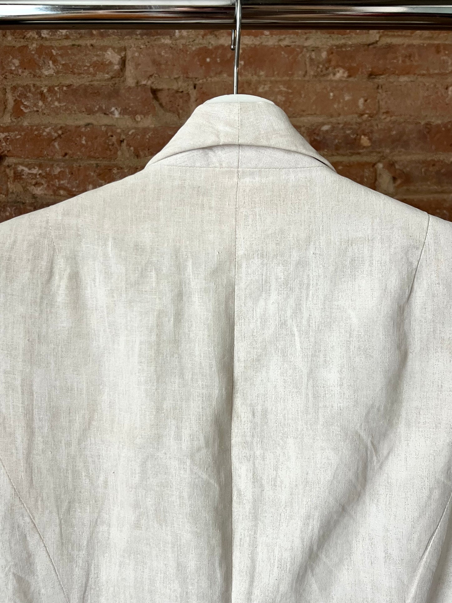 ann demeulemeester painted linen shawl collared jacket, s/s 1999