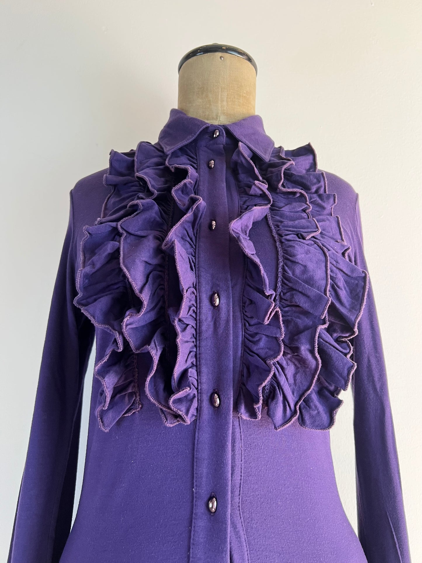 chantal thomass purple ruffled “bib” button up, 1990s