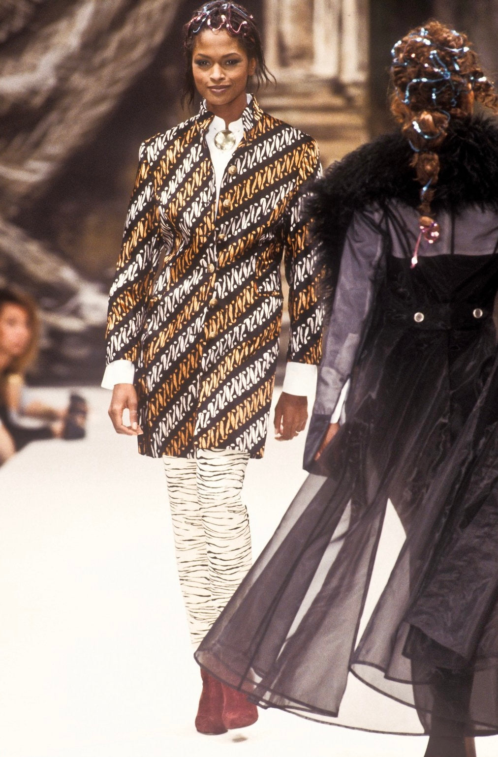 rifat ozbek zebra print trousers, a/w 1993
