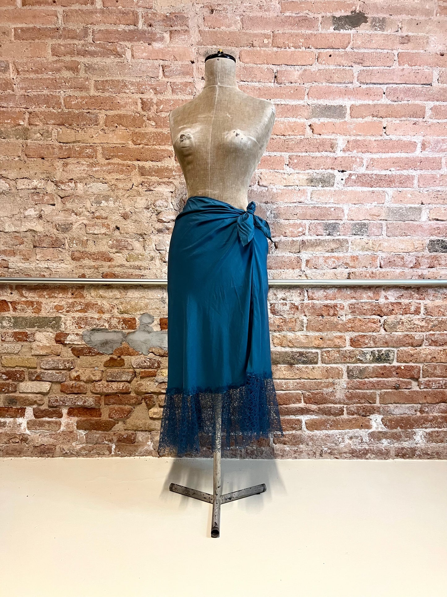 romeo gigli satin mermaid skirt with laser cut mesh hem, 2000s