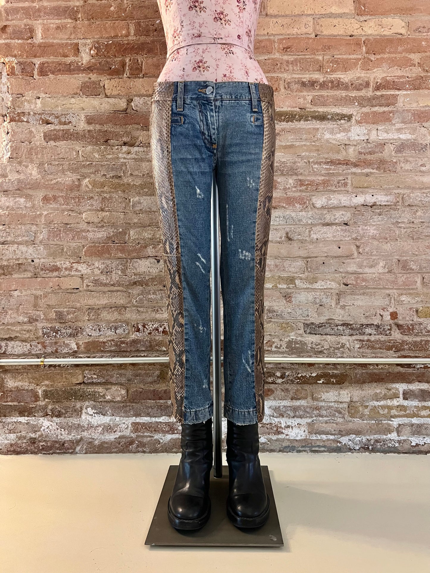 dolce & gabbana genuine python and denim trousers, s/s 2005