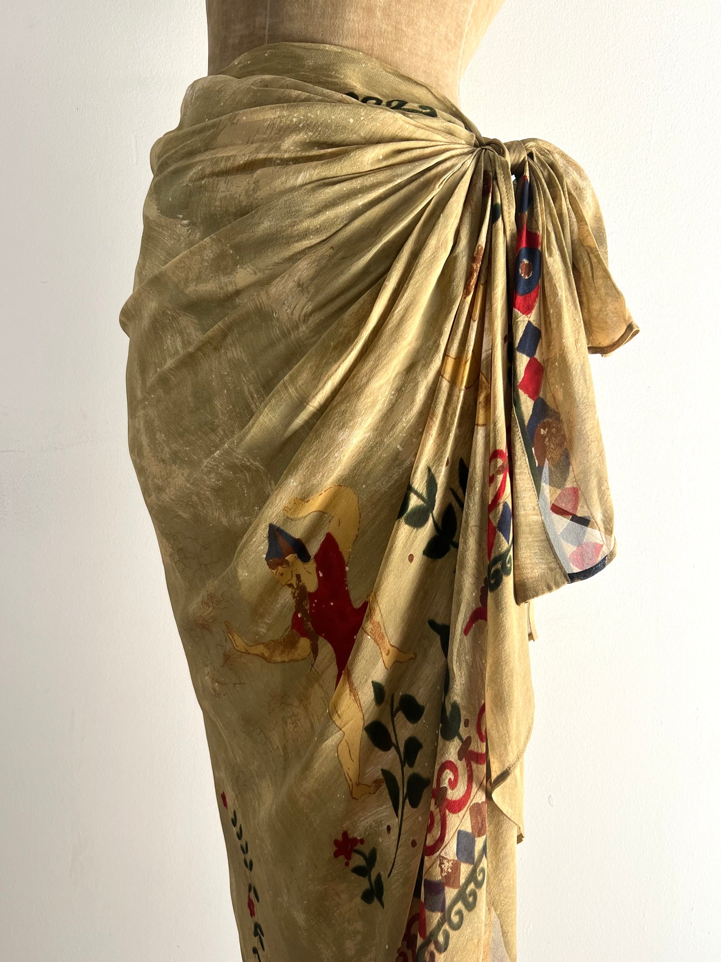 romeo gigli sarong style mural print skirt, s/s 1994