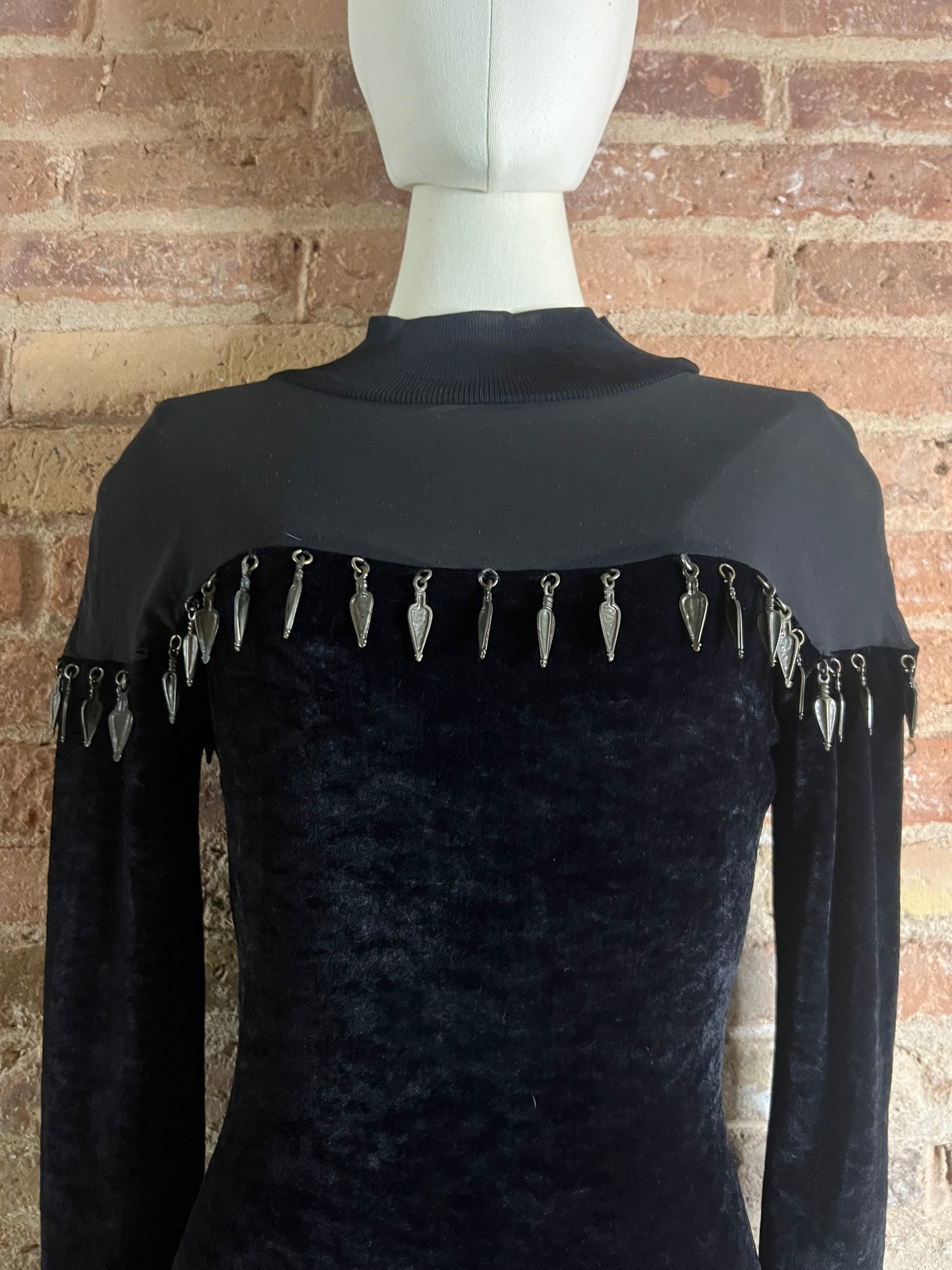 rifat ozbek bodycon dress with metal fringe, a/w 1991