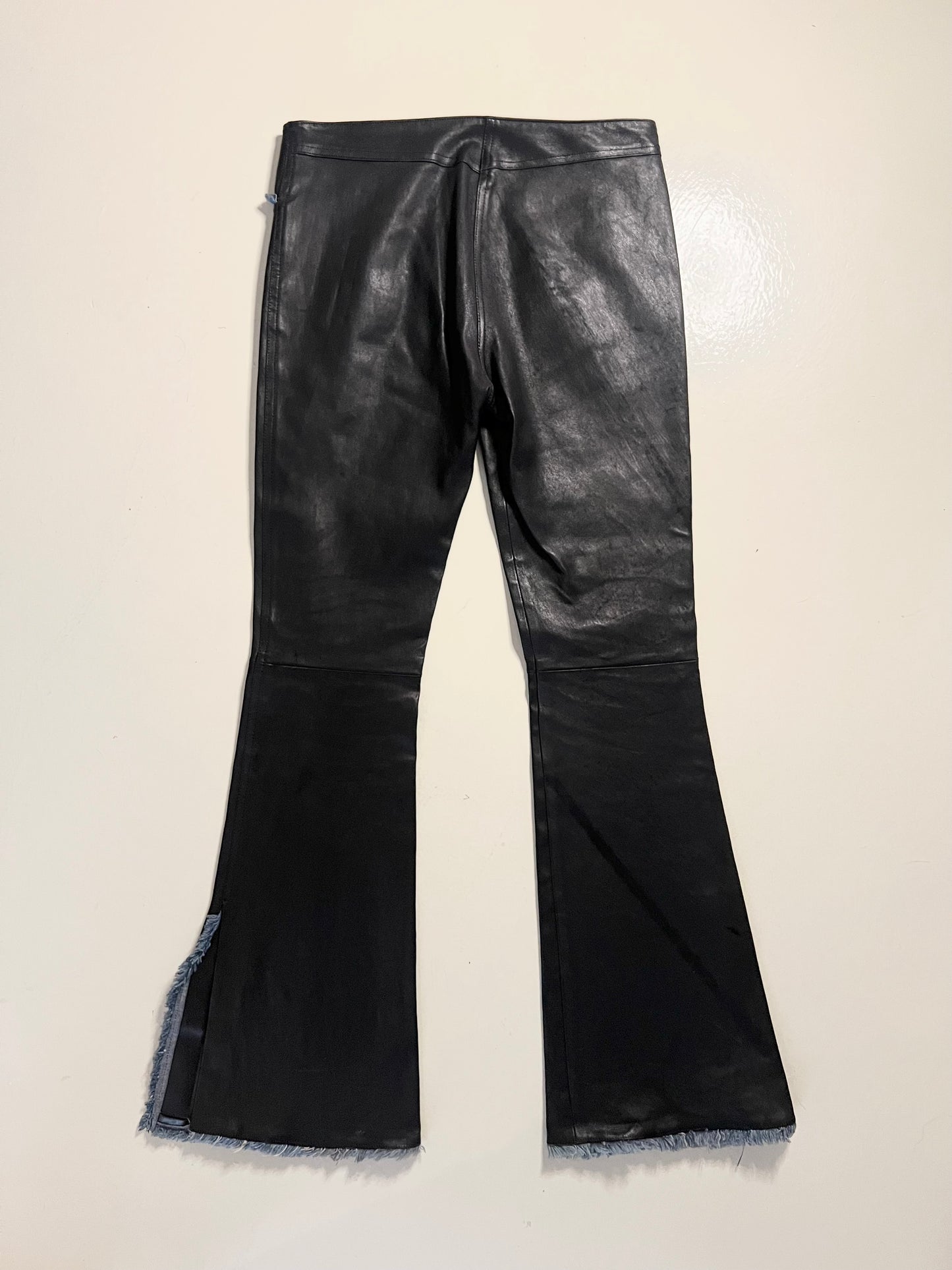 jean claude jitrois leather and denim trousers, 2000s