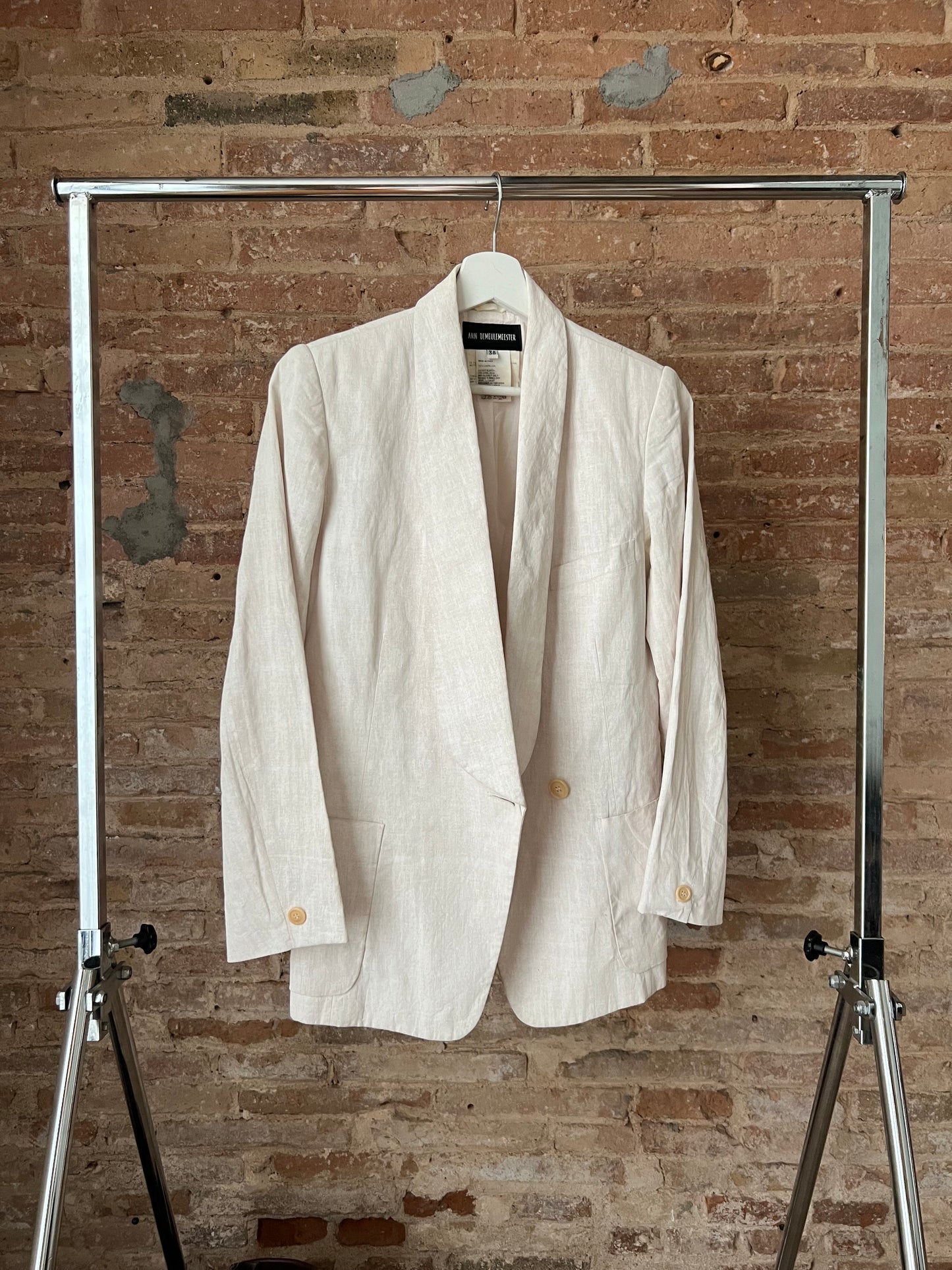ann demeulemeester painted linen shawl collared jacket, s/s 1999