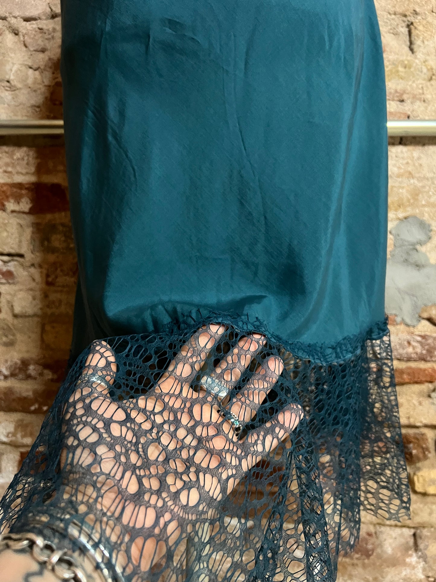 romeo gigli satin mermaid skirt with laser cut mesh hem, 2000s