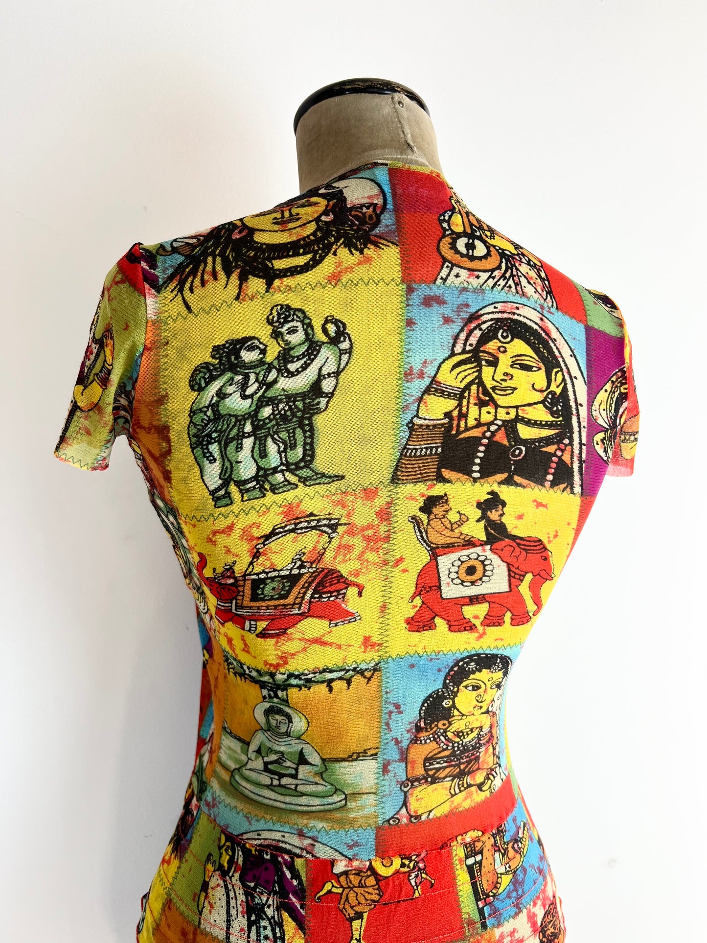 kenzo multicolor printed mesh top, 2000s