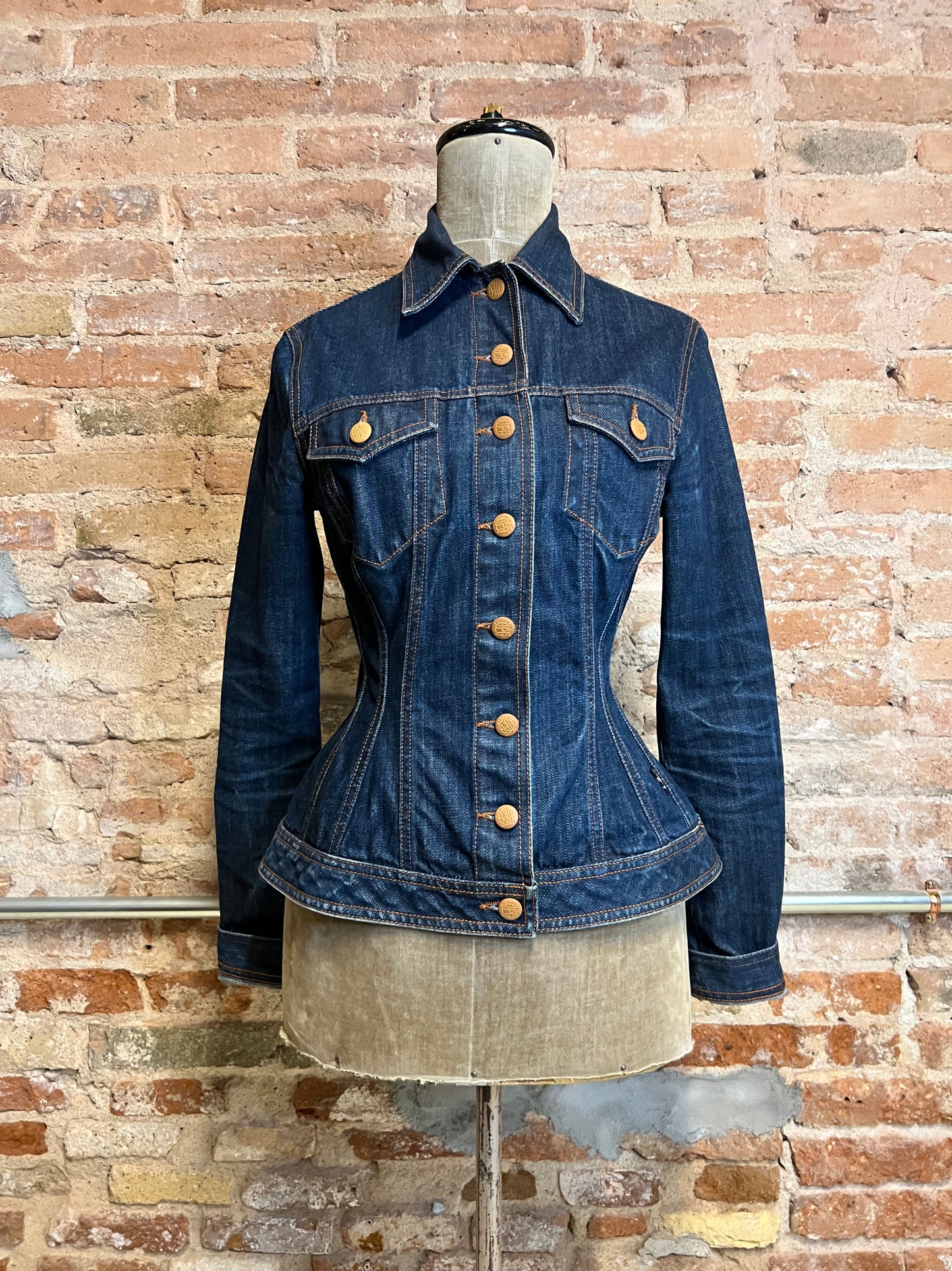 jean-paul gaultier wasp-waist corset denim jacket, 2000s
