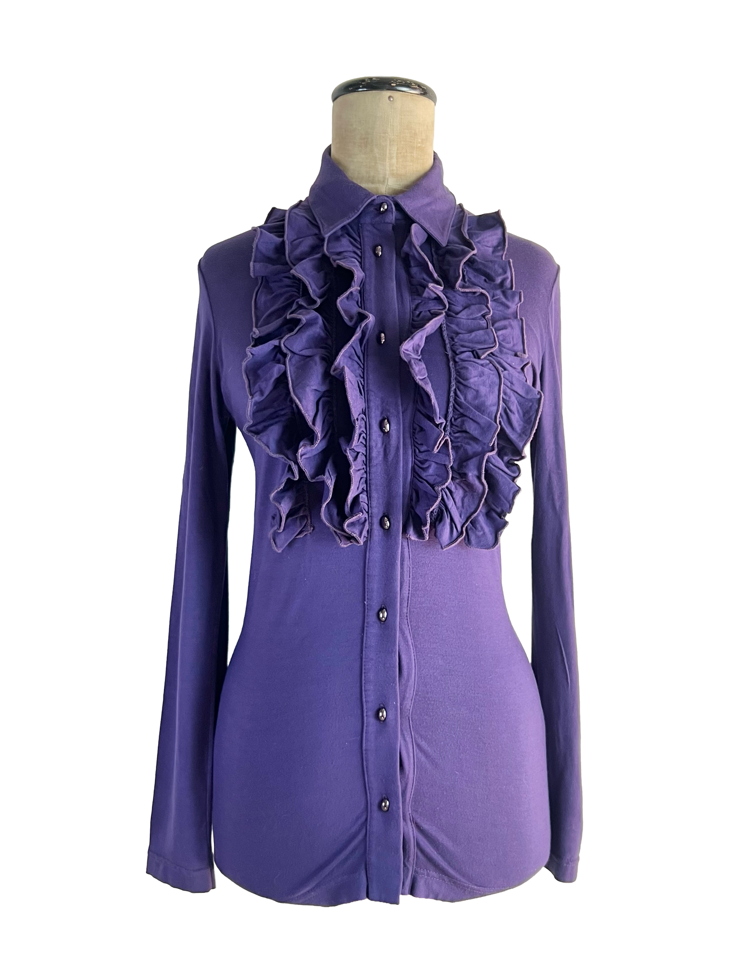 chantal thomass purple ruffled “bib” button up, 1990s