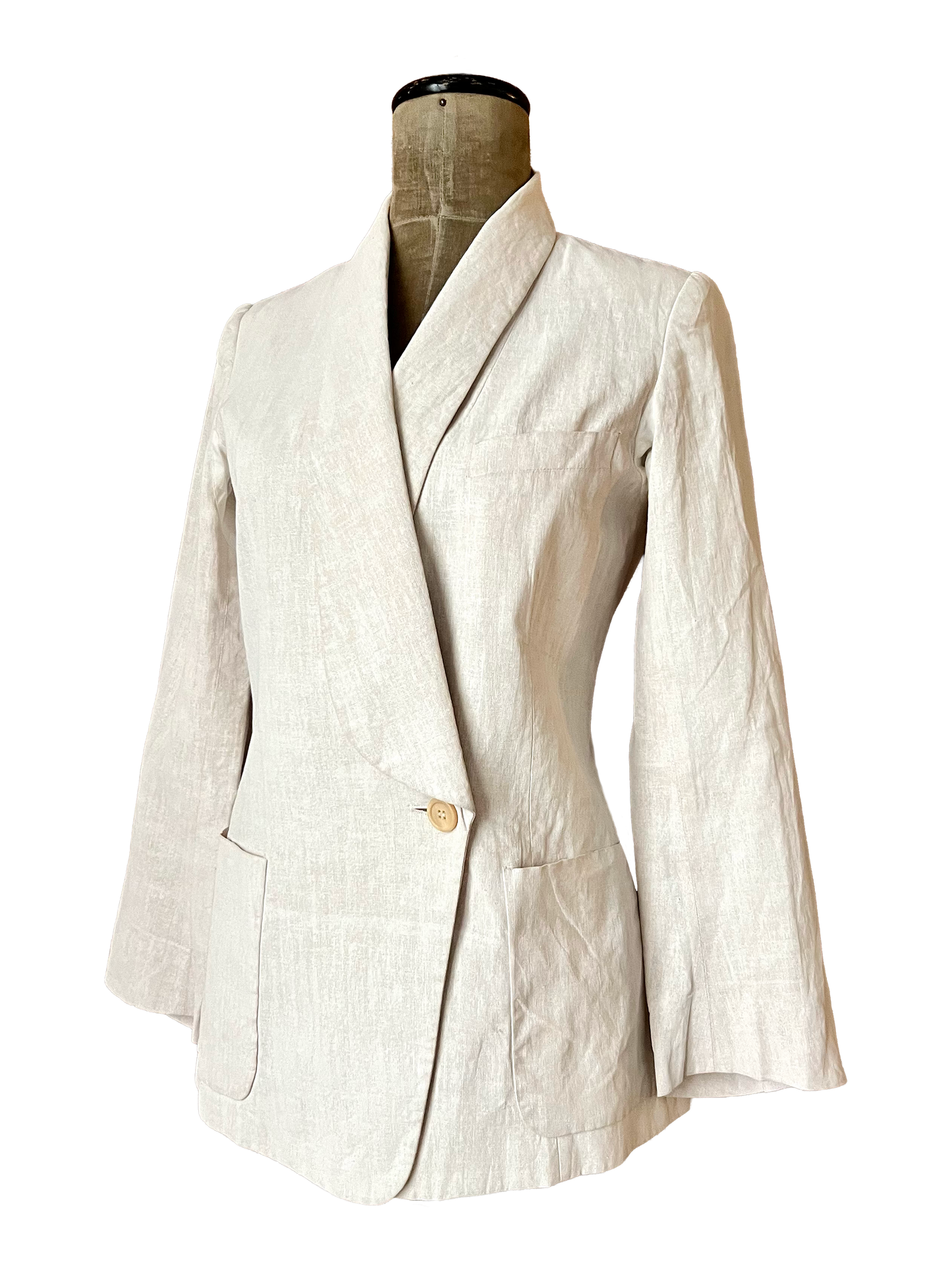 ann demeulemeester painted linen shawl collared jacket, s/s 1999