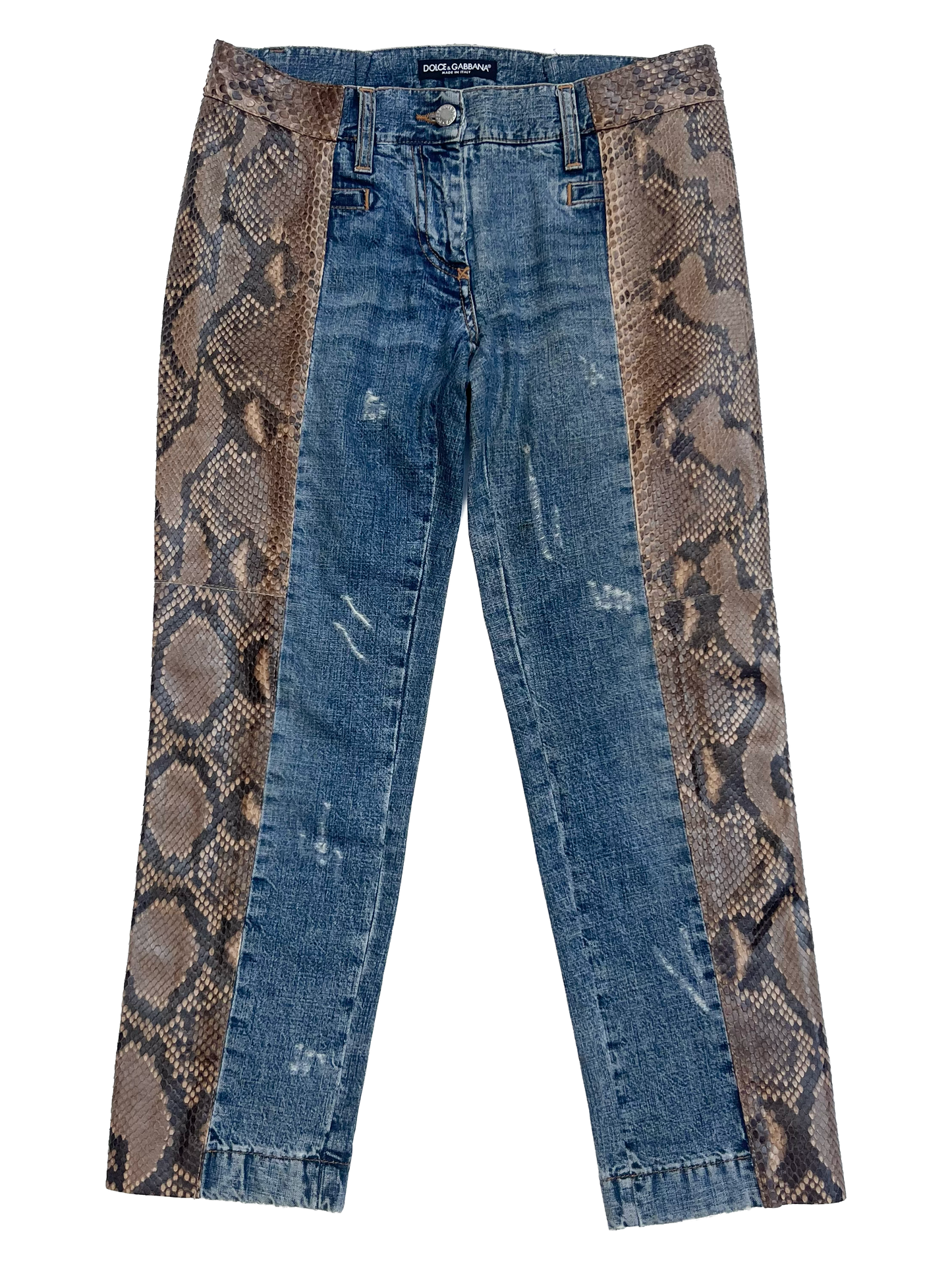 dolce & gabbana genuine python and denim trousers, s/s 2005