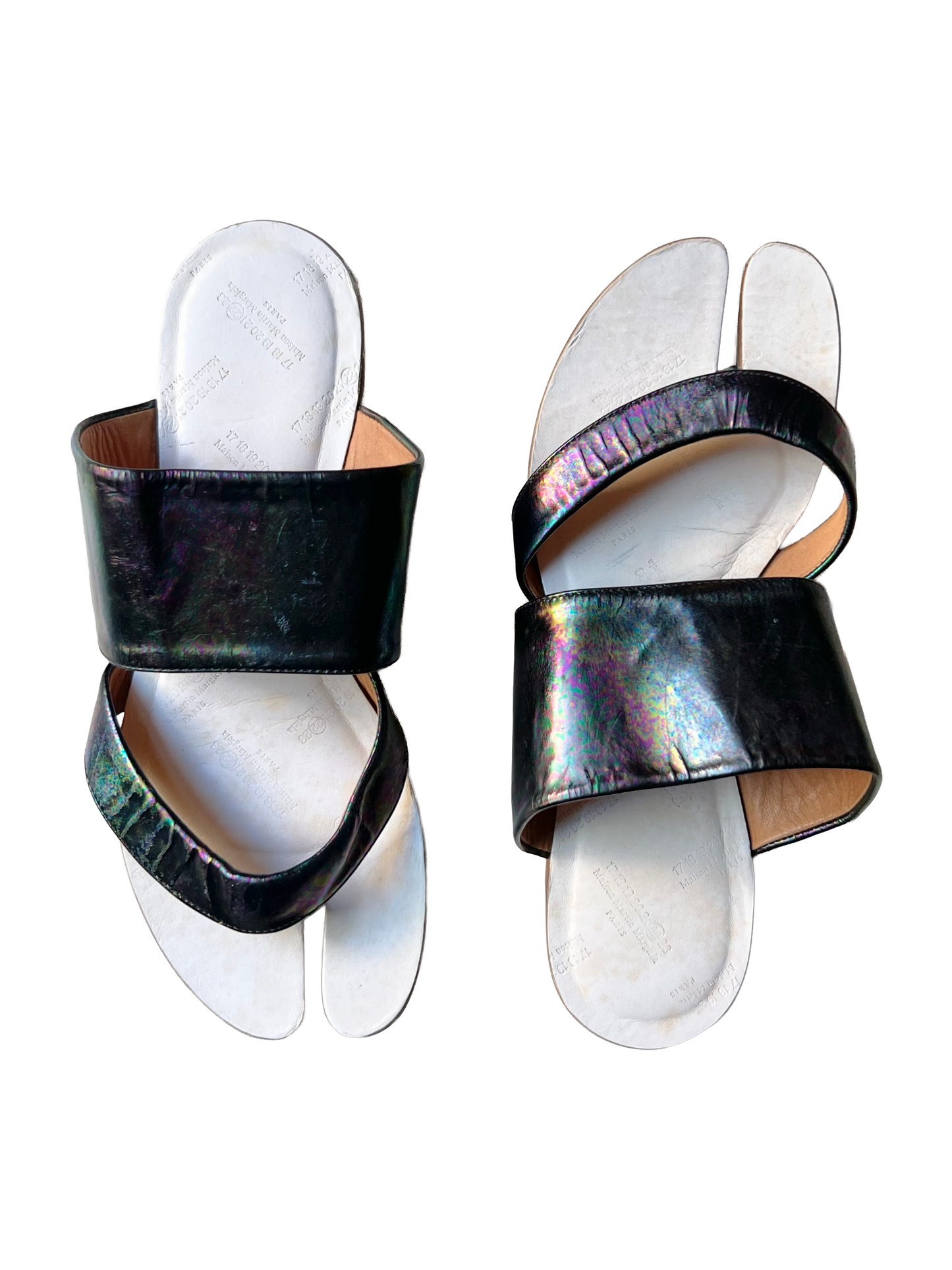 maison martin margiela oil-slick leather tabi mule-slides, mid-00s
