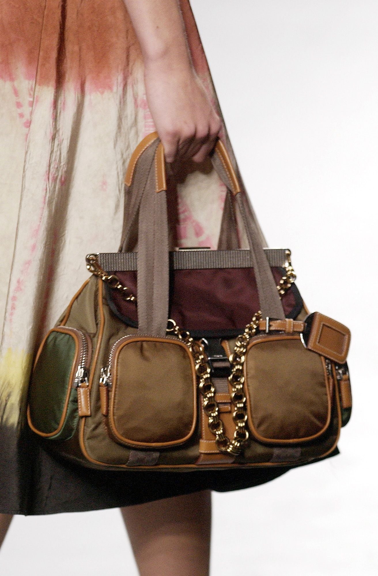 prada crocodile, python, and nylon shoulder bag, s/s 2004