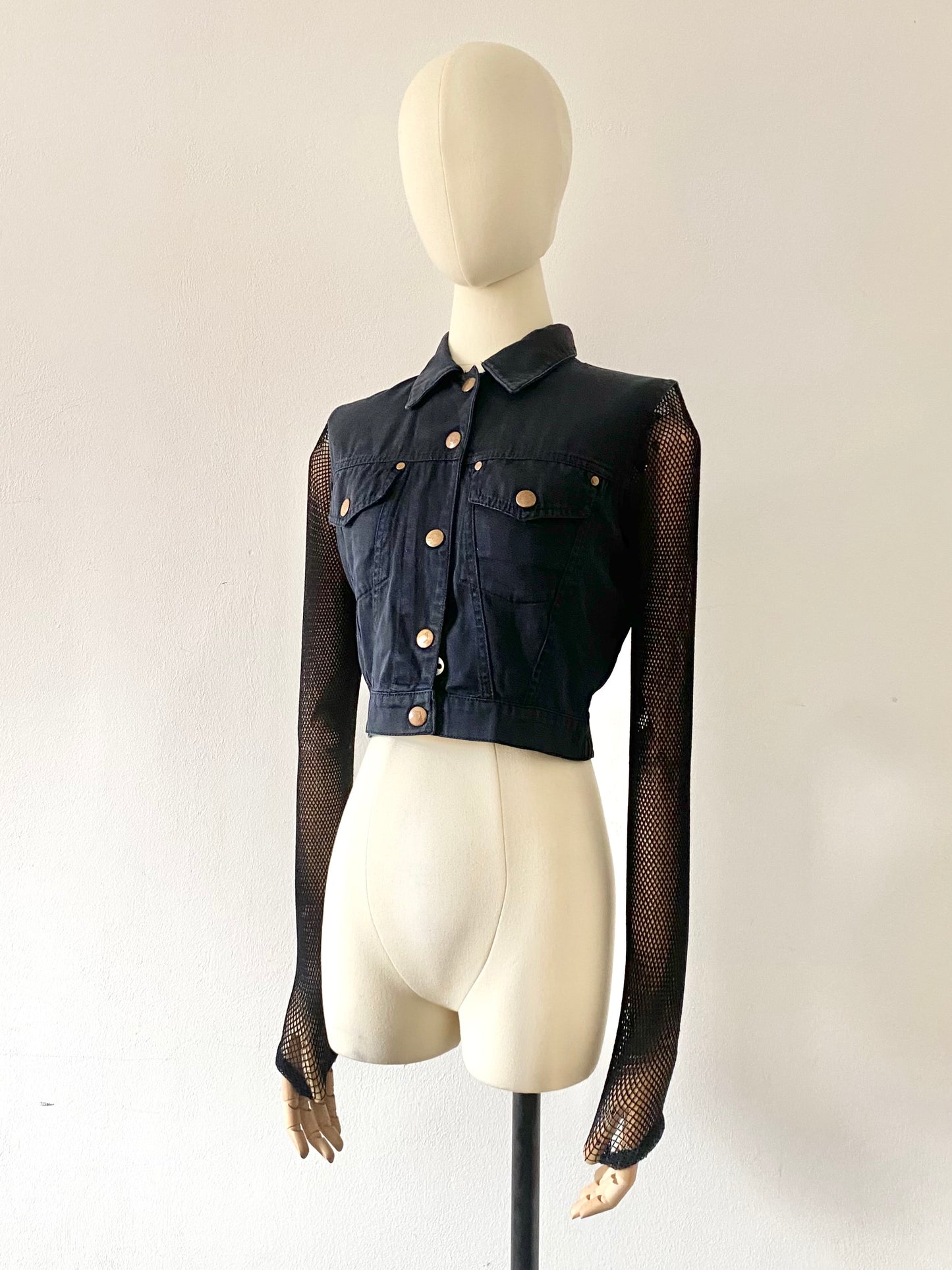 jean-paul gaultier (junior) cropped denim and mesh jacket (early 90s)