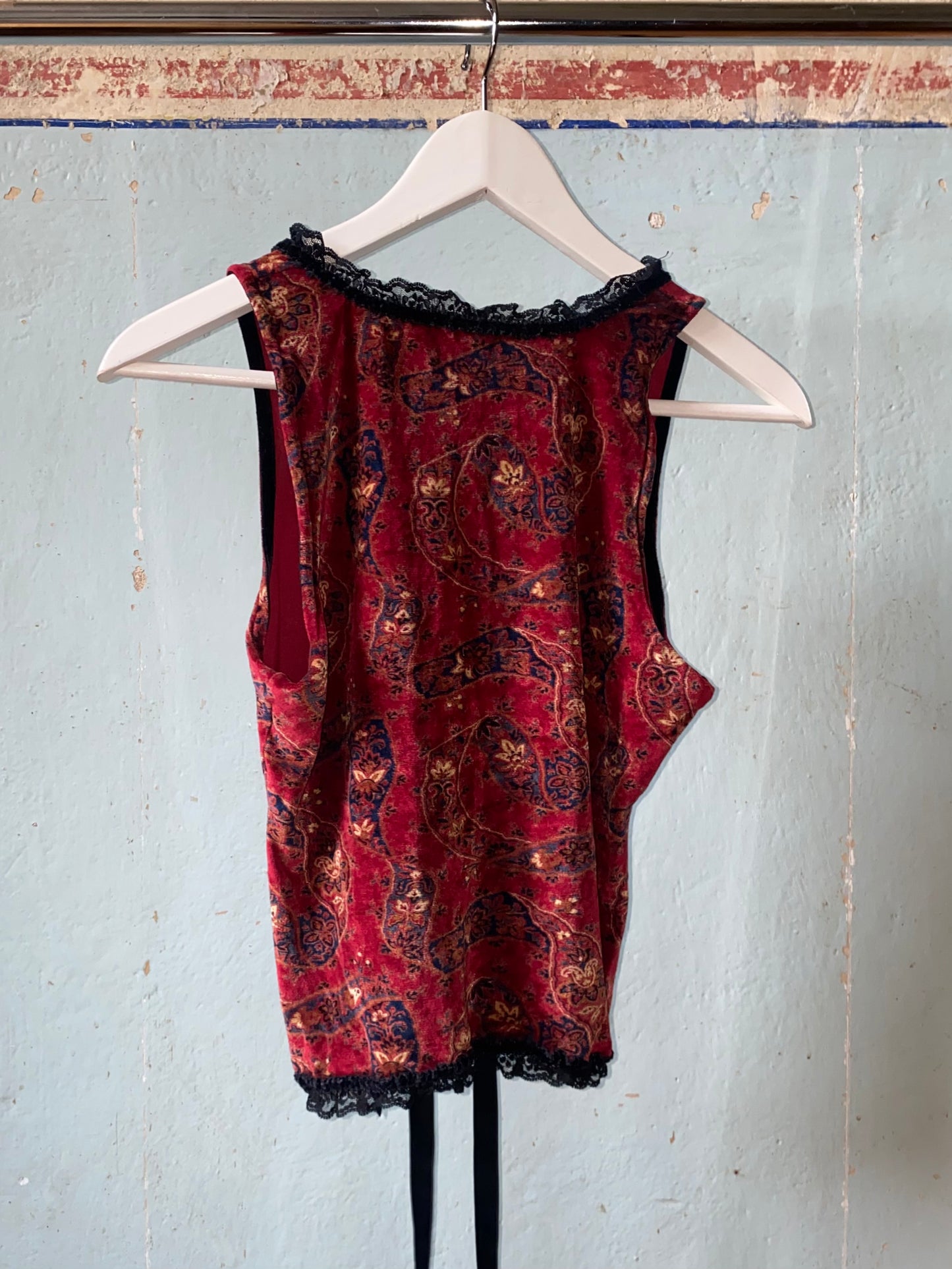 voyage passion velvet paisley top with corset lacing, mid-late 90s