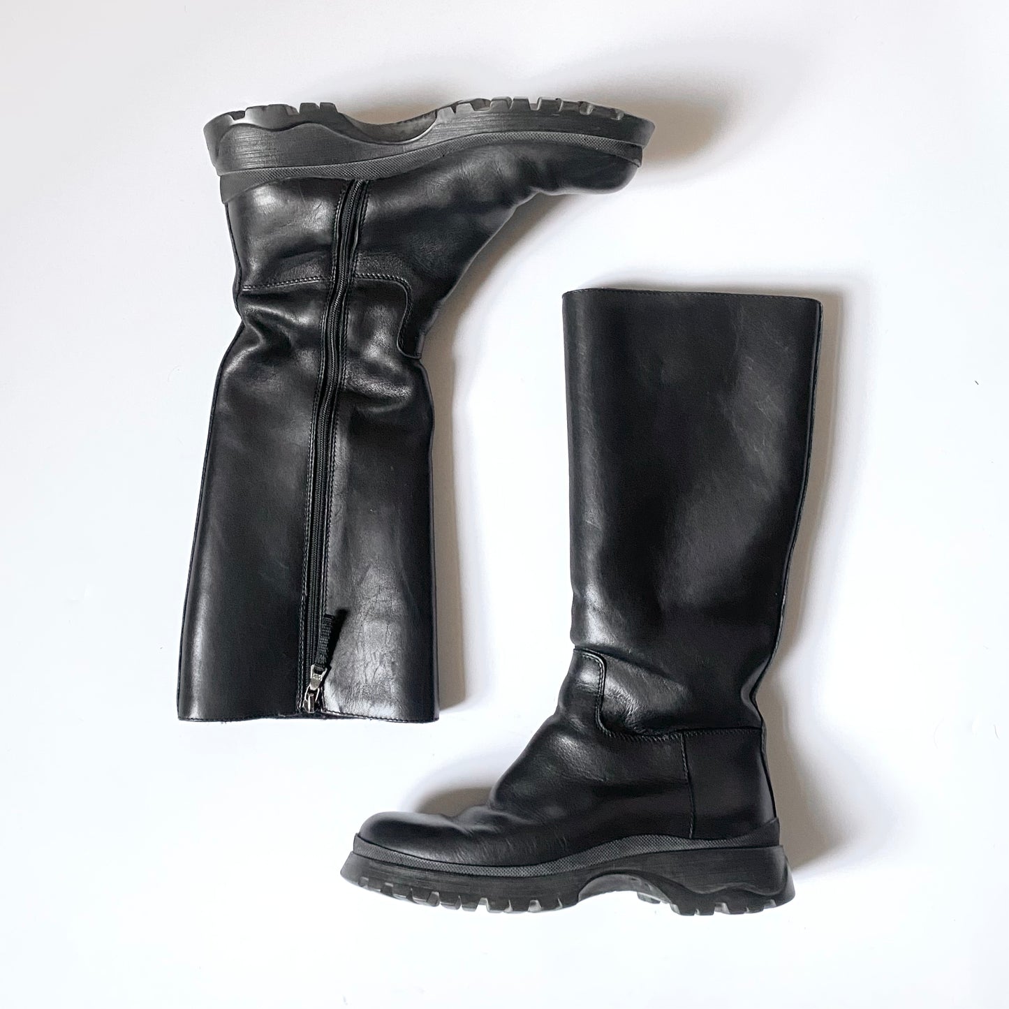 prada lug sole motoboots, early 2000s