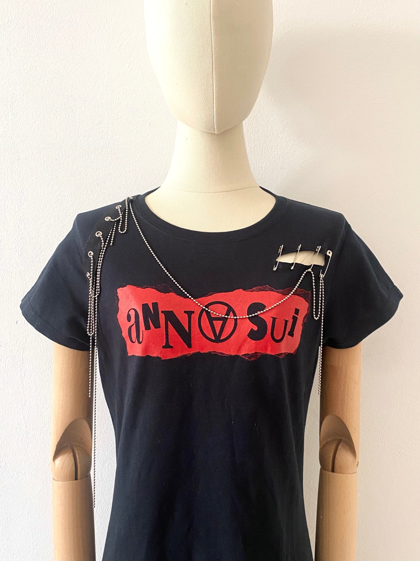 anna sui slashed and pinned punk-inspired t-shirt, 2000s