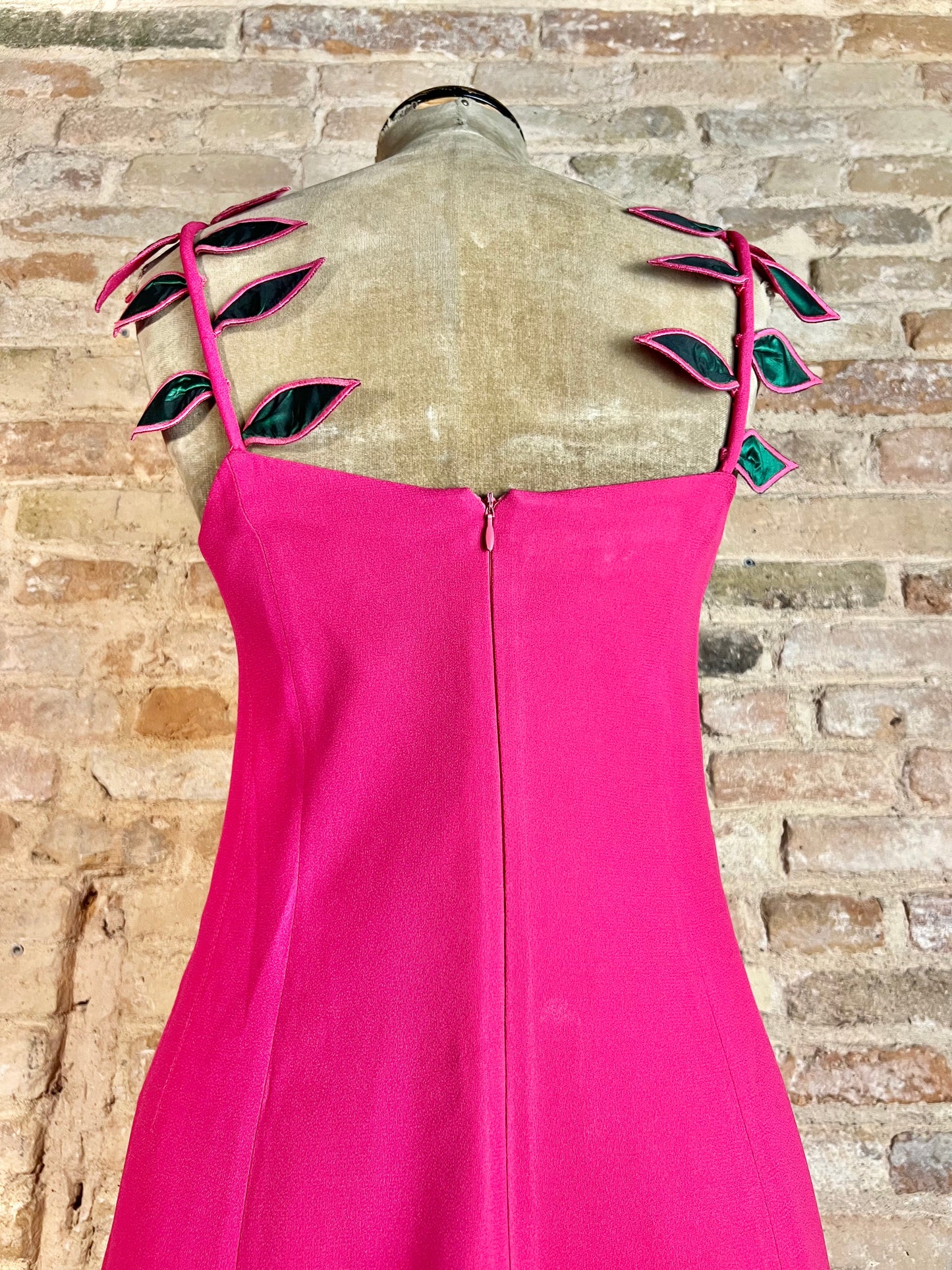 lolita lempicka fuschia dress with 3-d leaf appliqué, s/s 1992