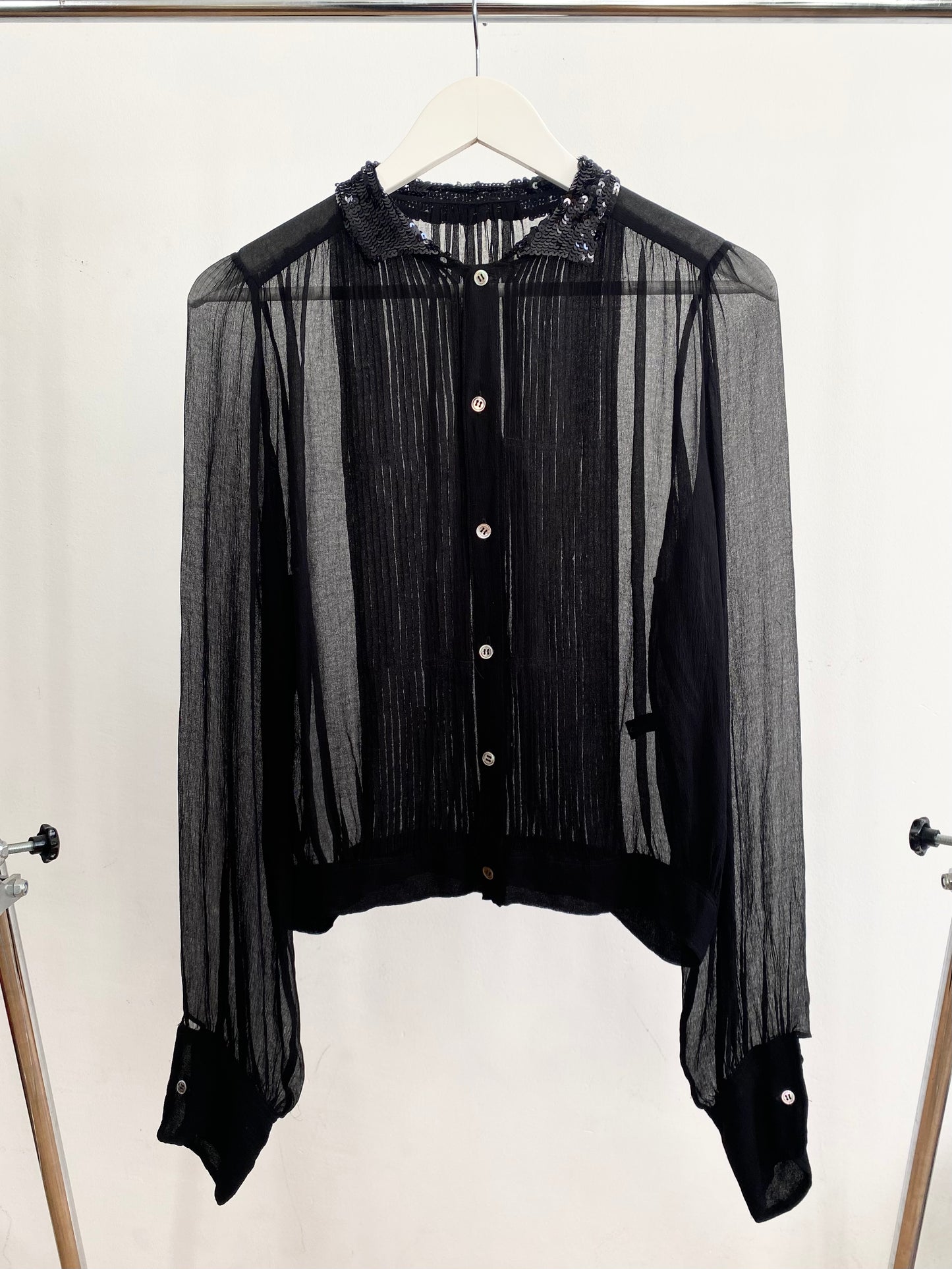 zucca silk chiffon blouse with puff sleeves and sequin collar, 00s