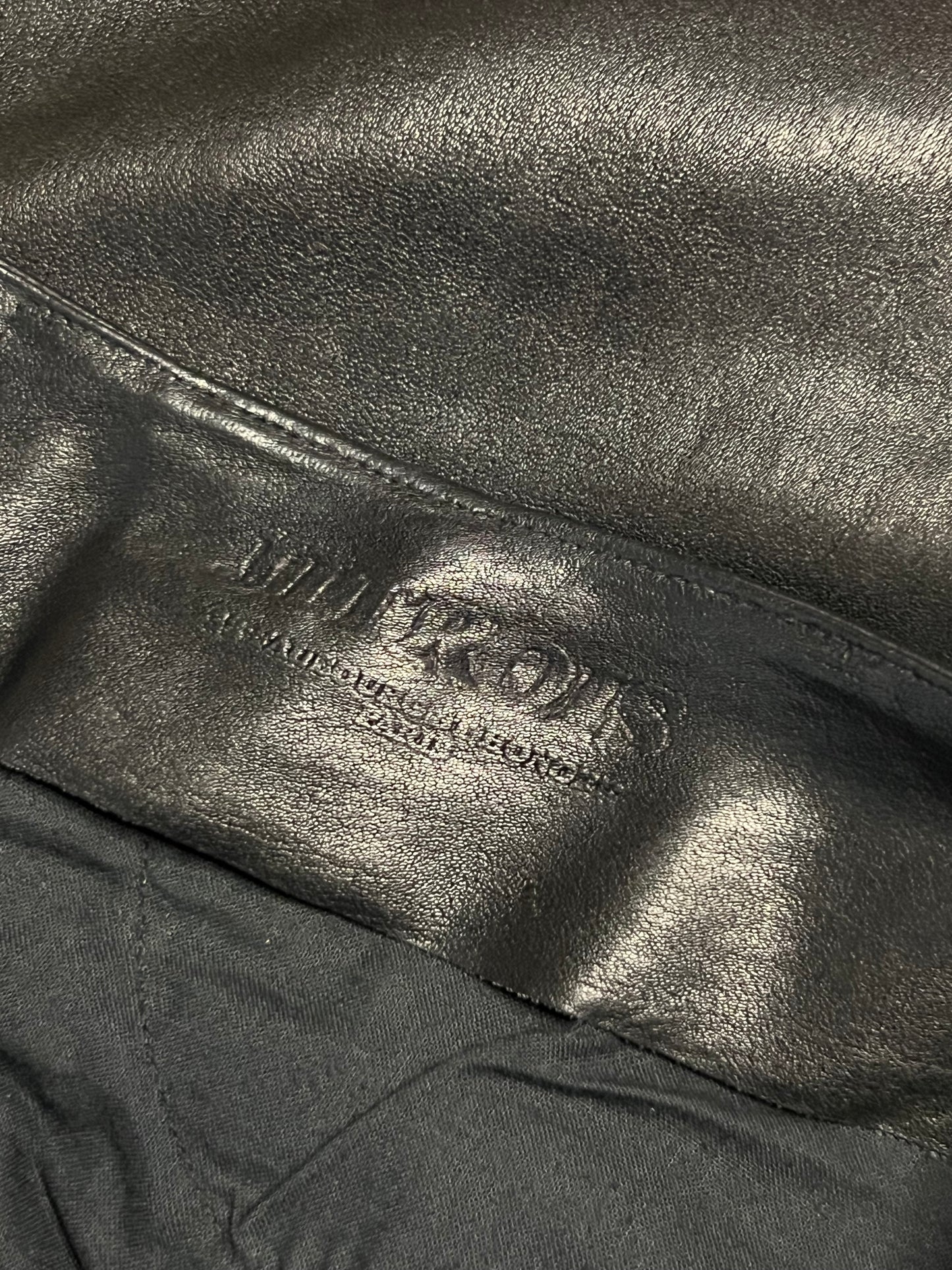 jean claude jitrois leather and denim trousers, 2000s