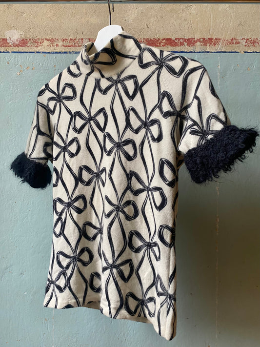 blumarine bow intarsia-knit top with furry sleeves, 80s-90s