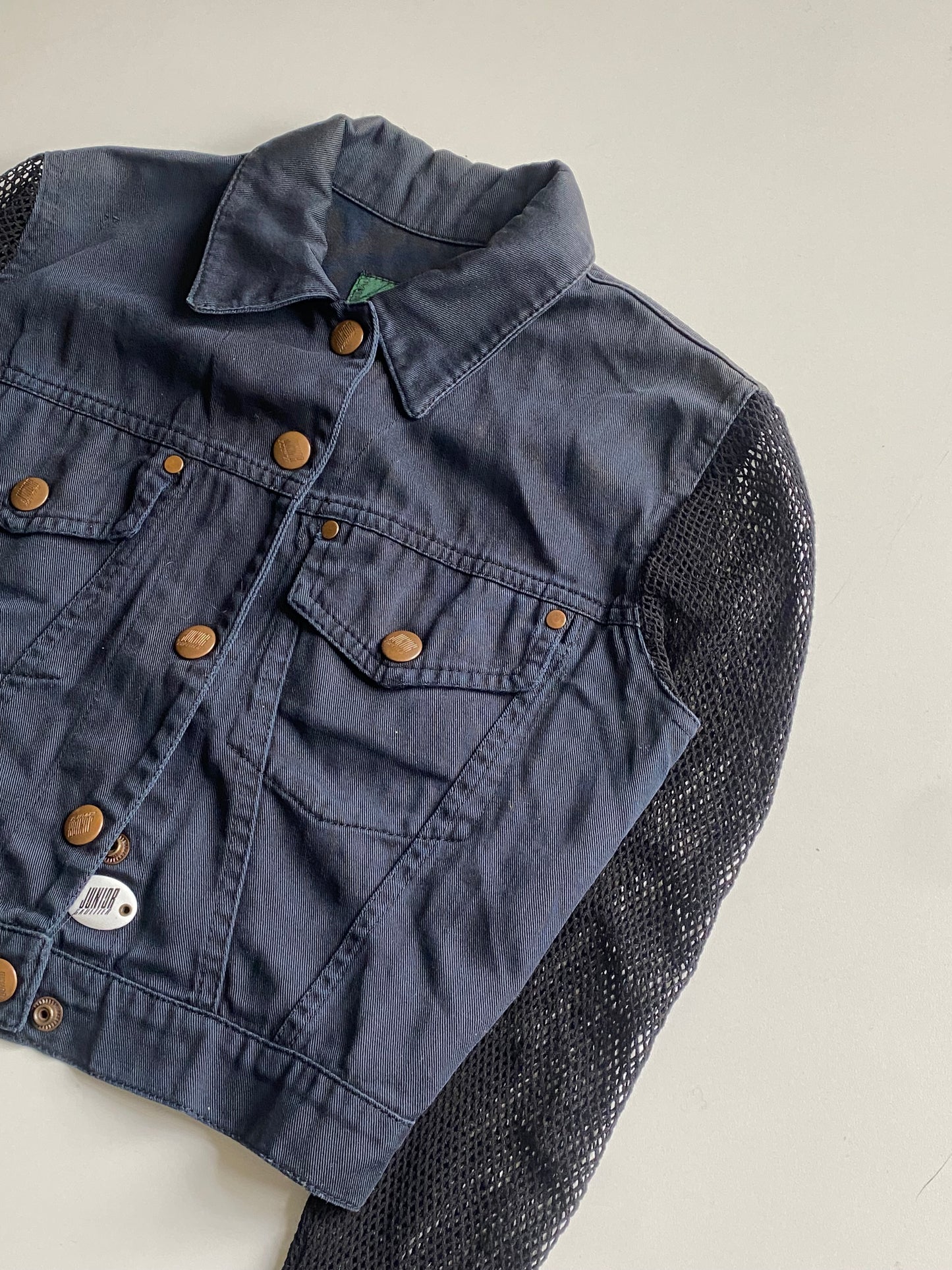 jean-paul gaultier (junior) cropped denim and mesh jacket (early 90s)