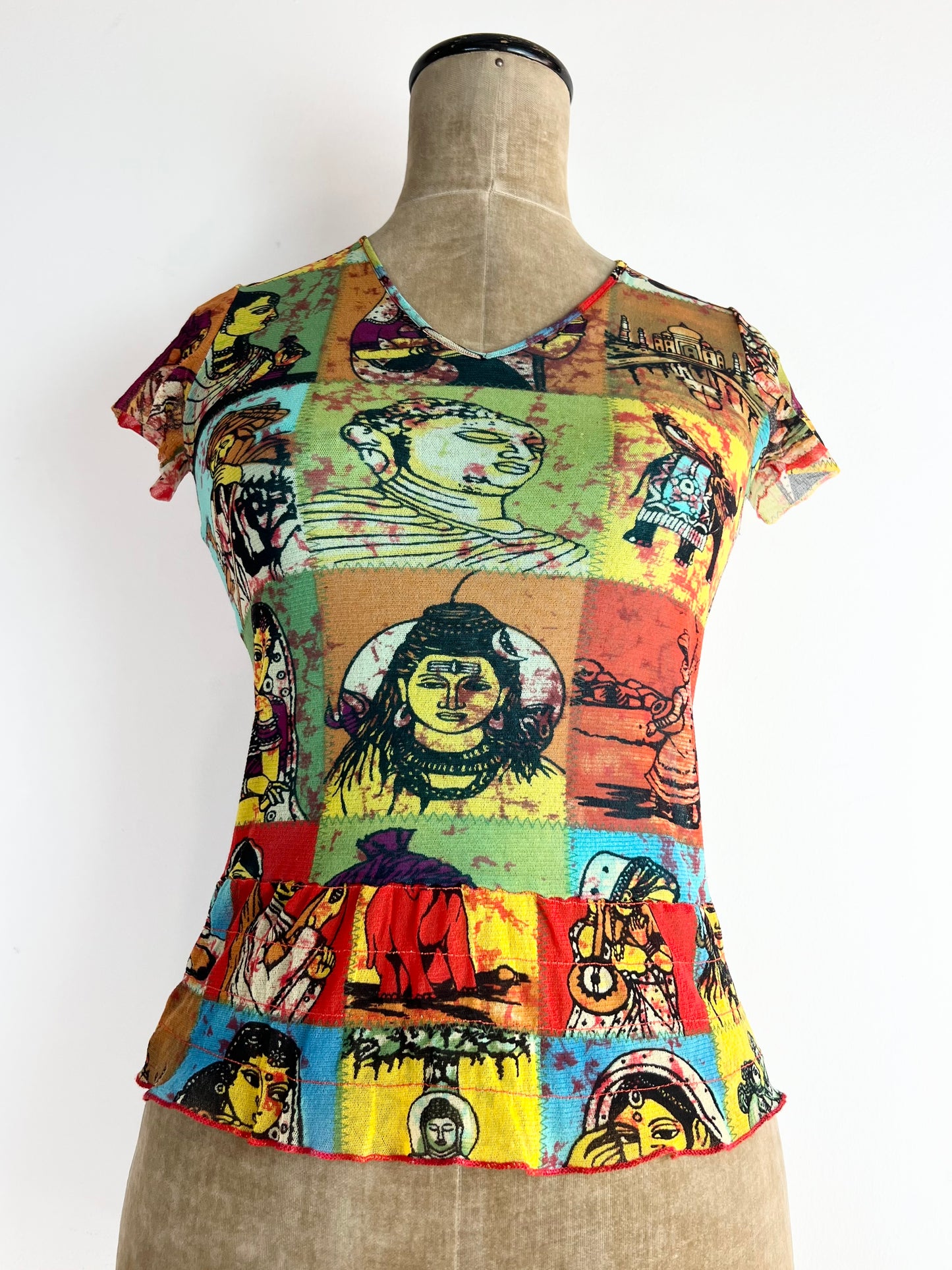 kenzo multicolor printed mesh top, 2000s