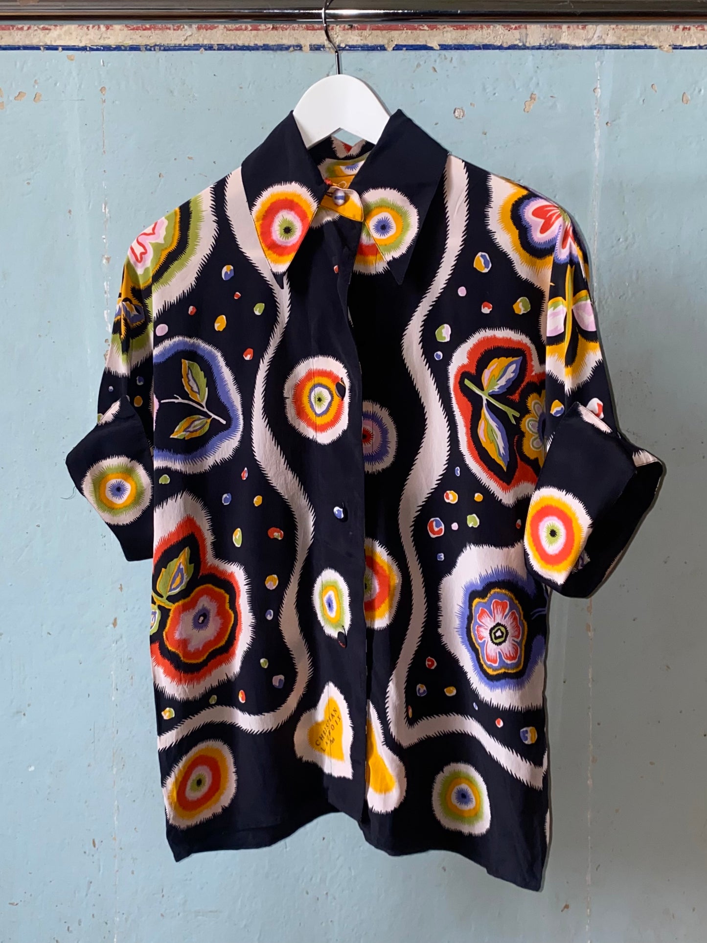 christian lacroix printed silk shirt, late 80s