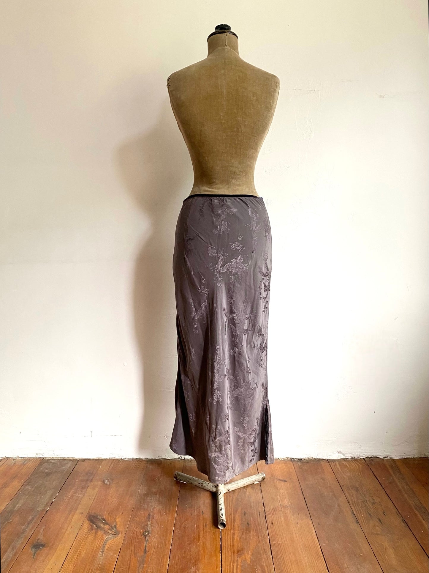 voyage bias cut maxi skirt in silk, 1990s