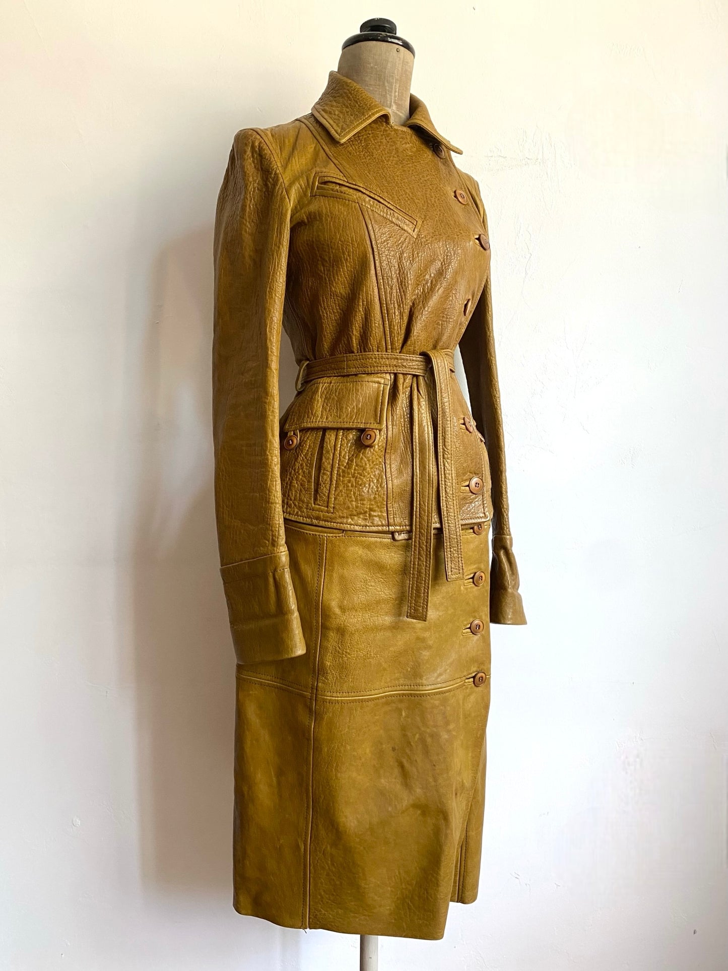 plein sud two-piece leather set in tobacco, 2000s